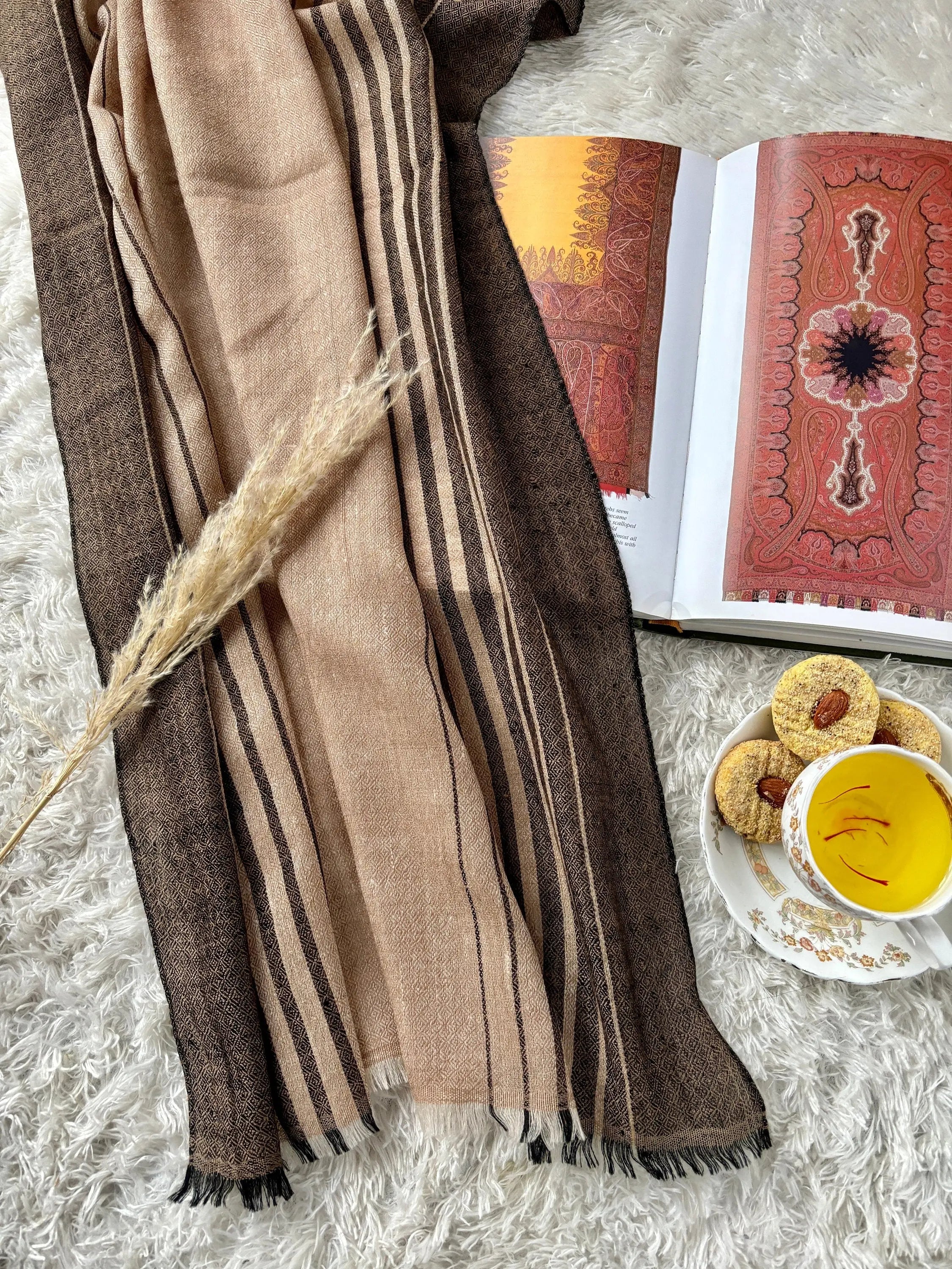 Christmas Gifting, Black Beige Stripes Wraps Shahkaar