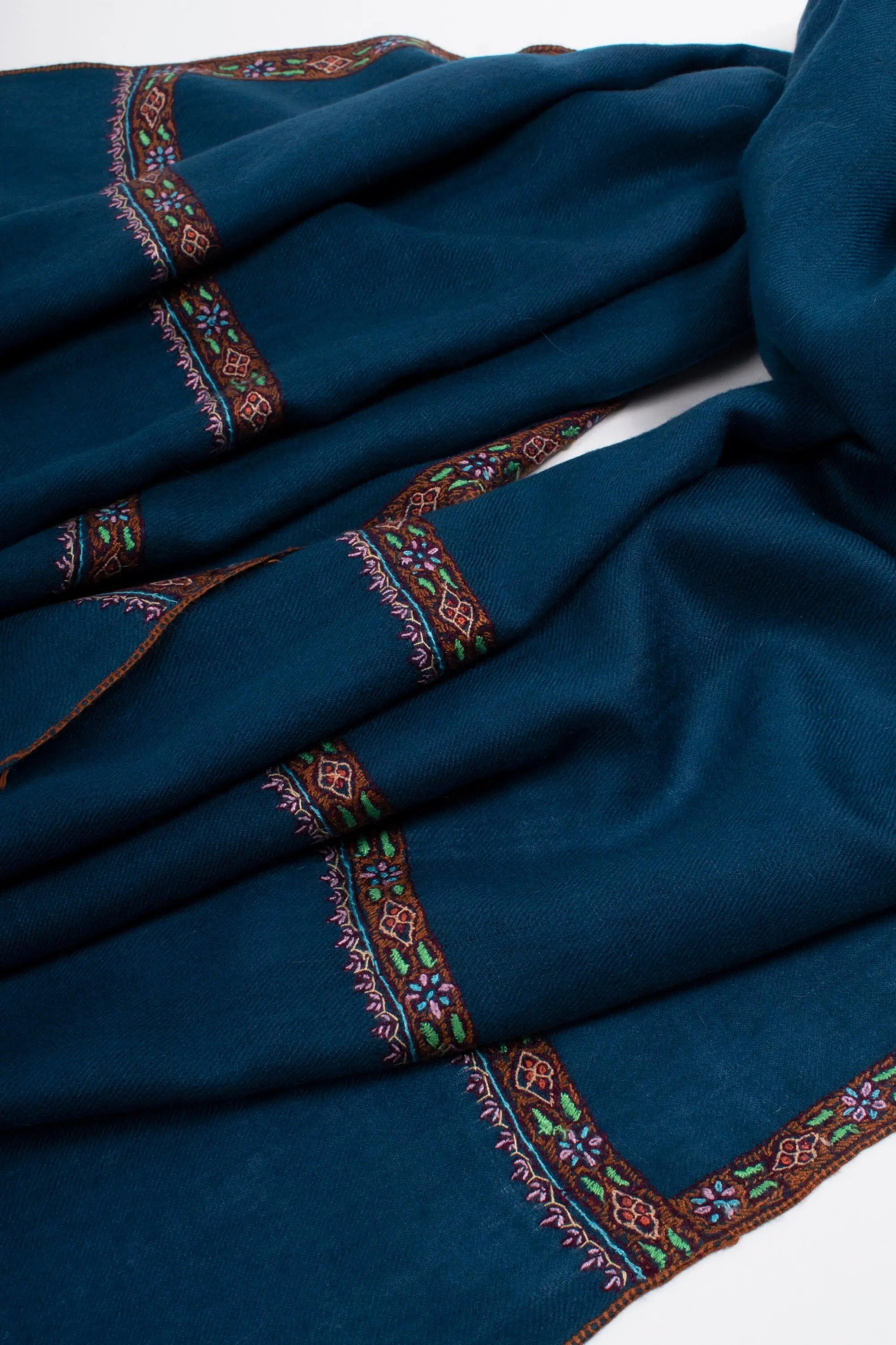 Christmas Gifts, Dark Cerulean Kashmir Shawl, Pashmina Scarf, Sozni Wrap, Super Soft, Handmade, Embroidered Neck Scarves, 28x80" - MASSY Shahkaar