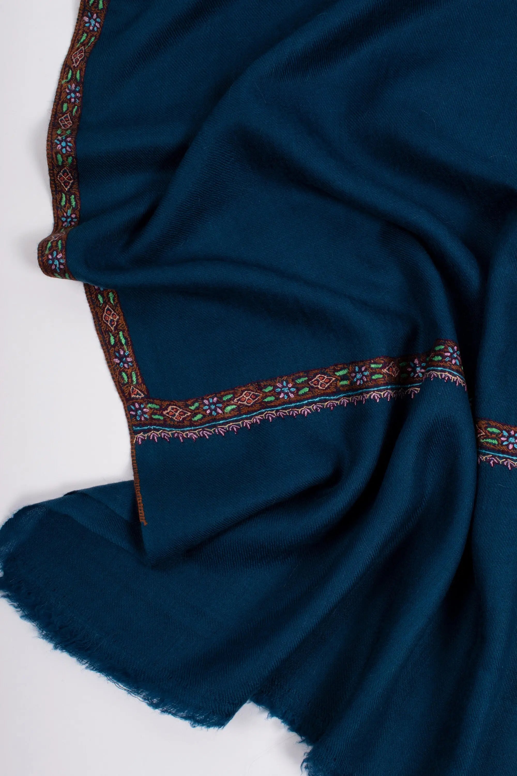 Christmas Gifts, Dark Cerulean Kashmir Shawl, Pashmina Scarf, Sozni Wrap, Super Soft, Handmade, Embroidered Neck Scarves, 28x80" - MASSY Shahkaar