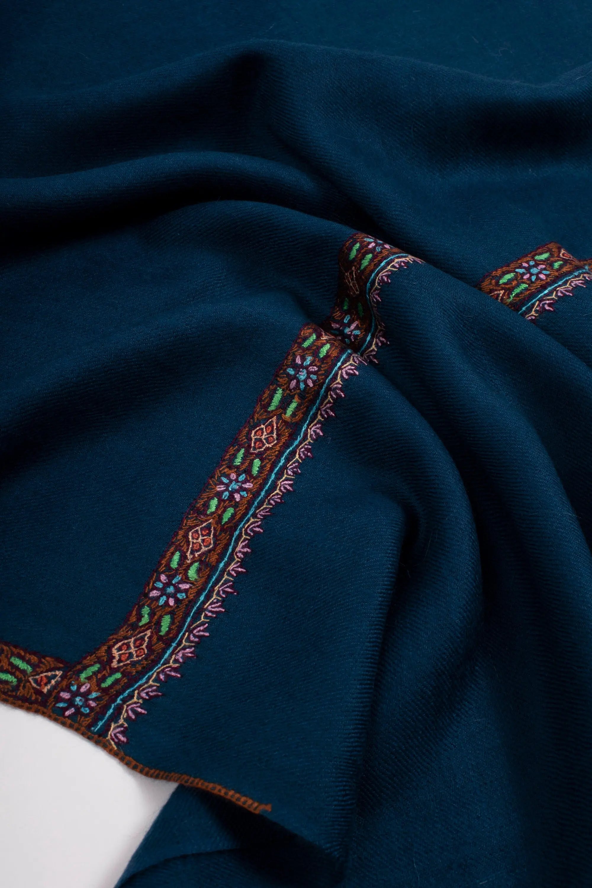 Christmas Gifts, Dark Cerulean Kashmir Shawl, Pashmina Scarf, Sozni Wrap, Super Soft, Handmade, Embroidered Neck Scarves, 28x80" - MASSY Shahkaar