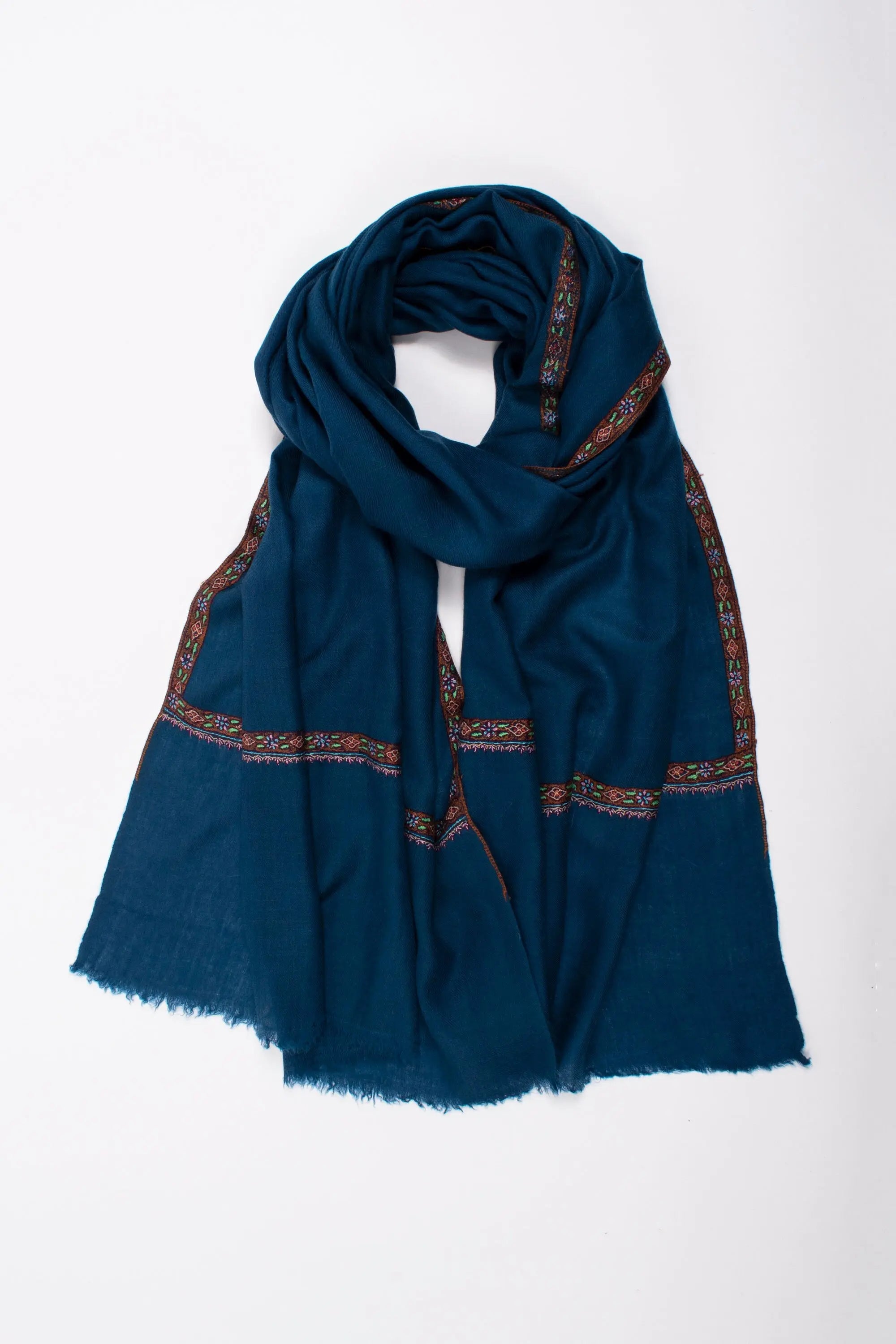 Christmas Gifts, Dark Cerulean Kashmir Shawl, Pashmina Scarf, Sozni Wrap, Super Soft, Handmade, Embroidered Neck Scarves, 28x80" - MASSY Shahkaar