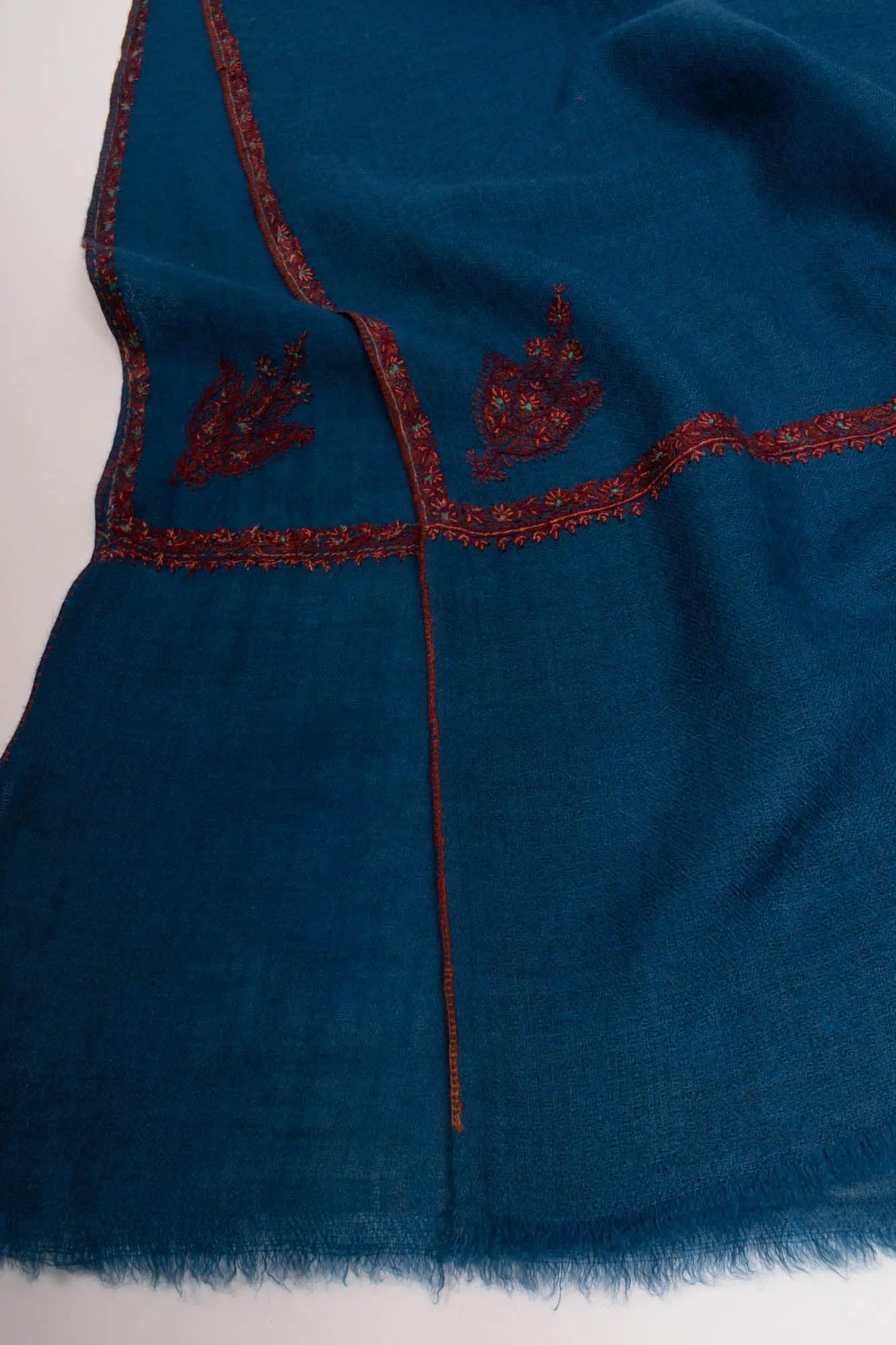 Classic Blue Artistic Pashmina Wrap With Sozni Embroidery - OZARK Shahkaar