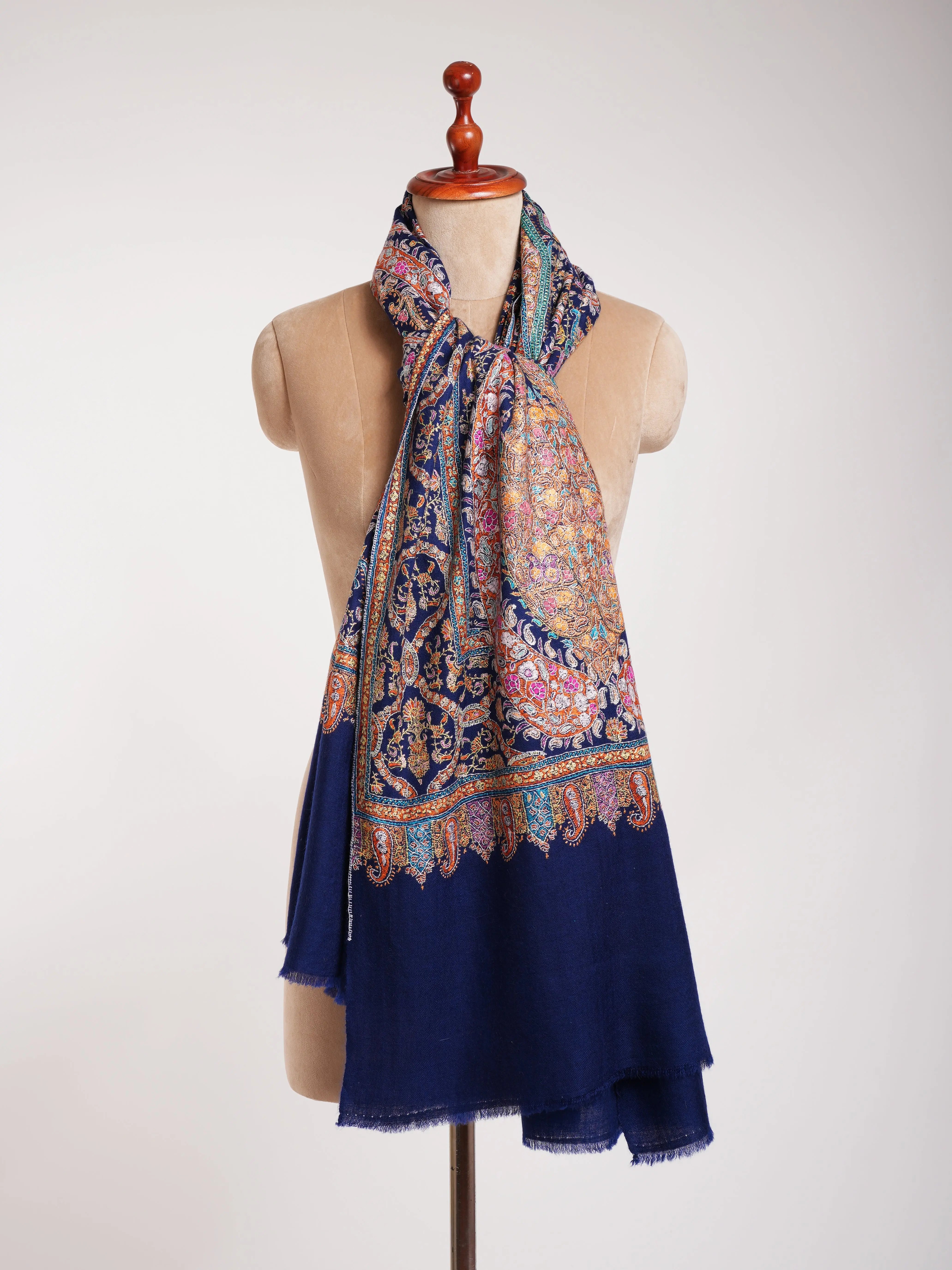 Classic Blue Hand Embroidered Kashmiri Jamavar Shawl Shahkaar
