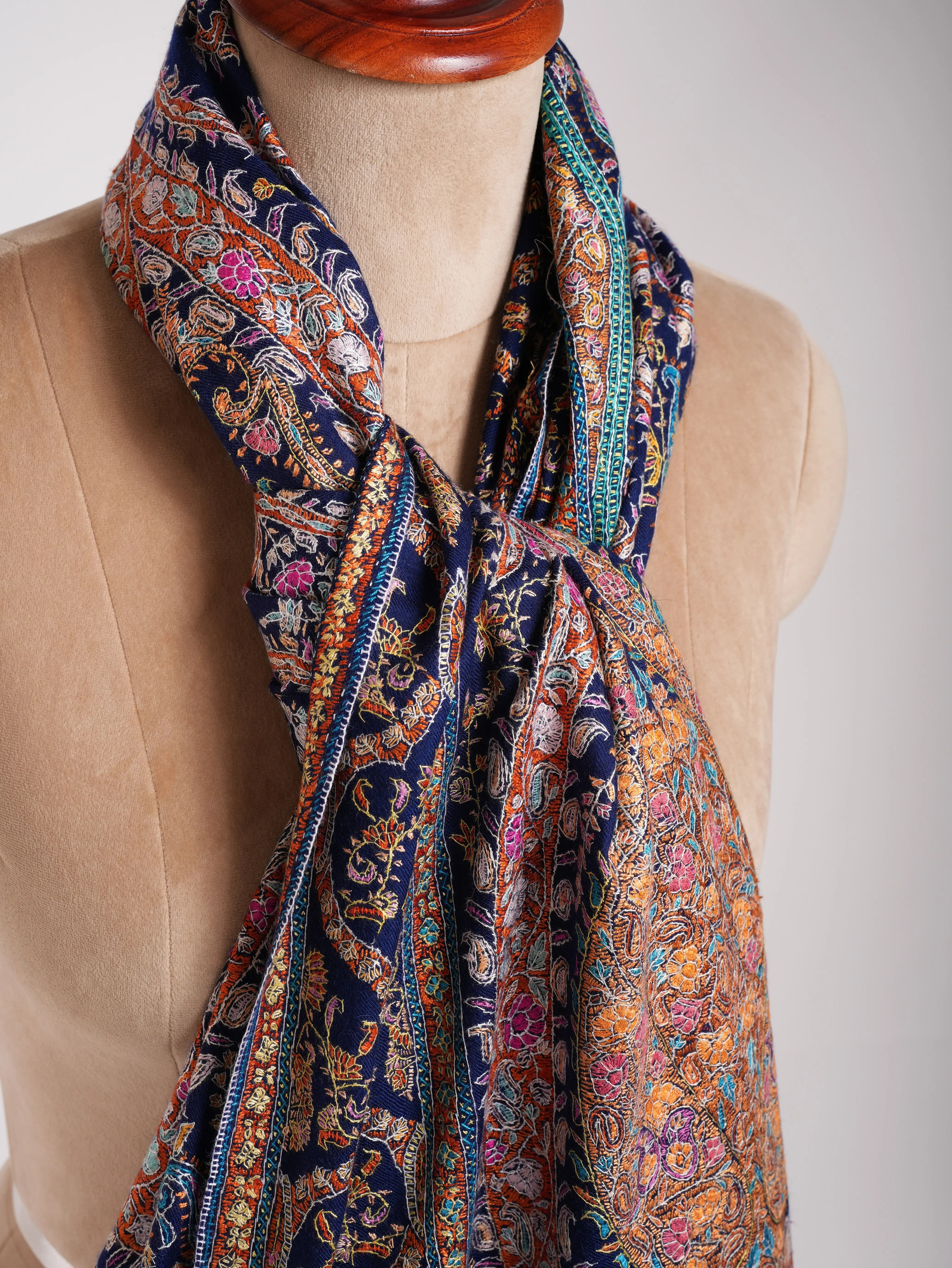 Classic Blue Hand Embroidered Kashmiri Jamavar Shawl Shahkaar