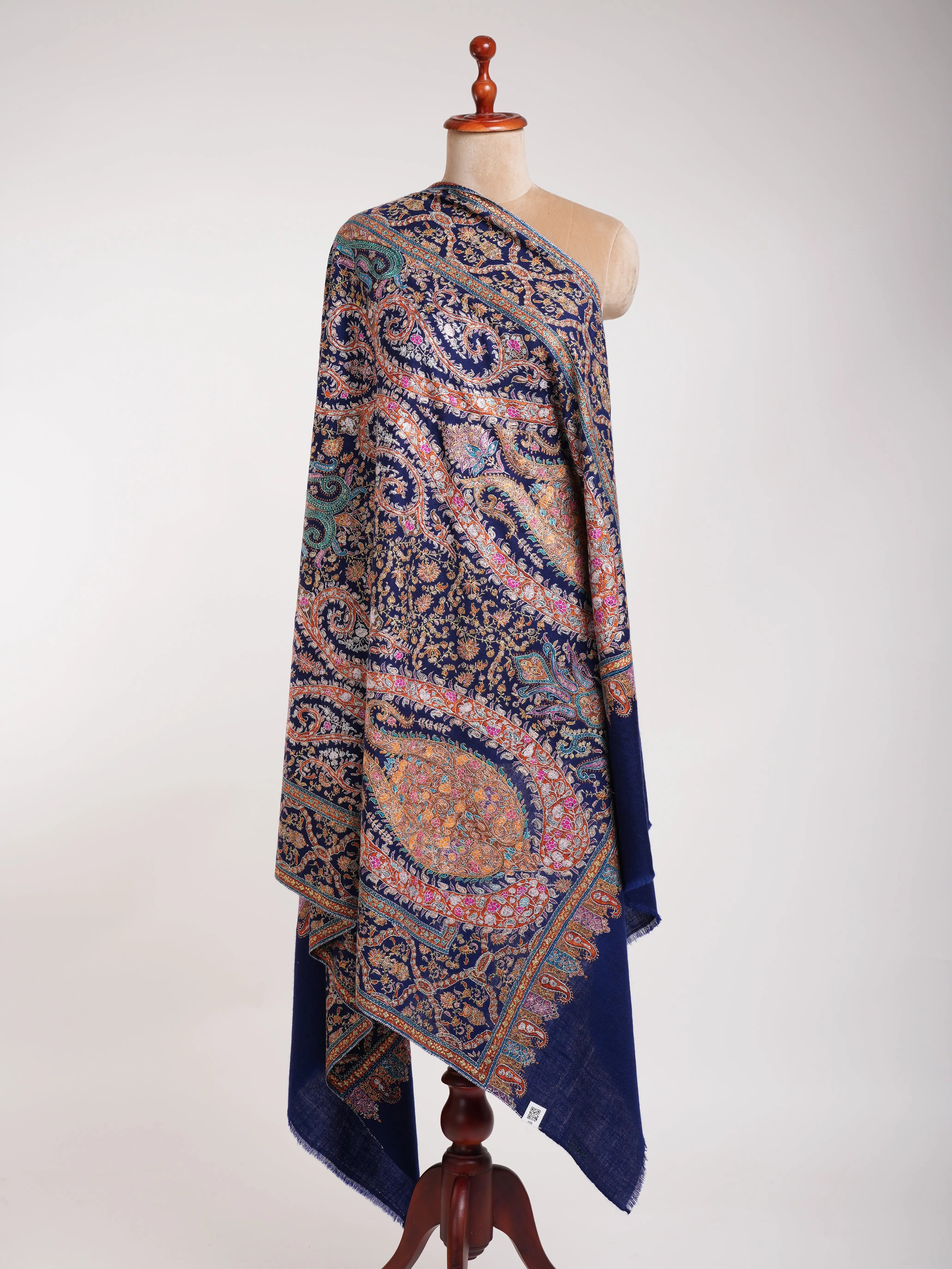 Classic Blue Hand Embroidered Kashmiri Jamavar Shawl Shahkaar