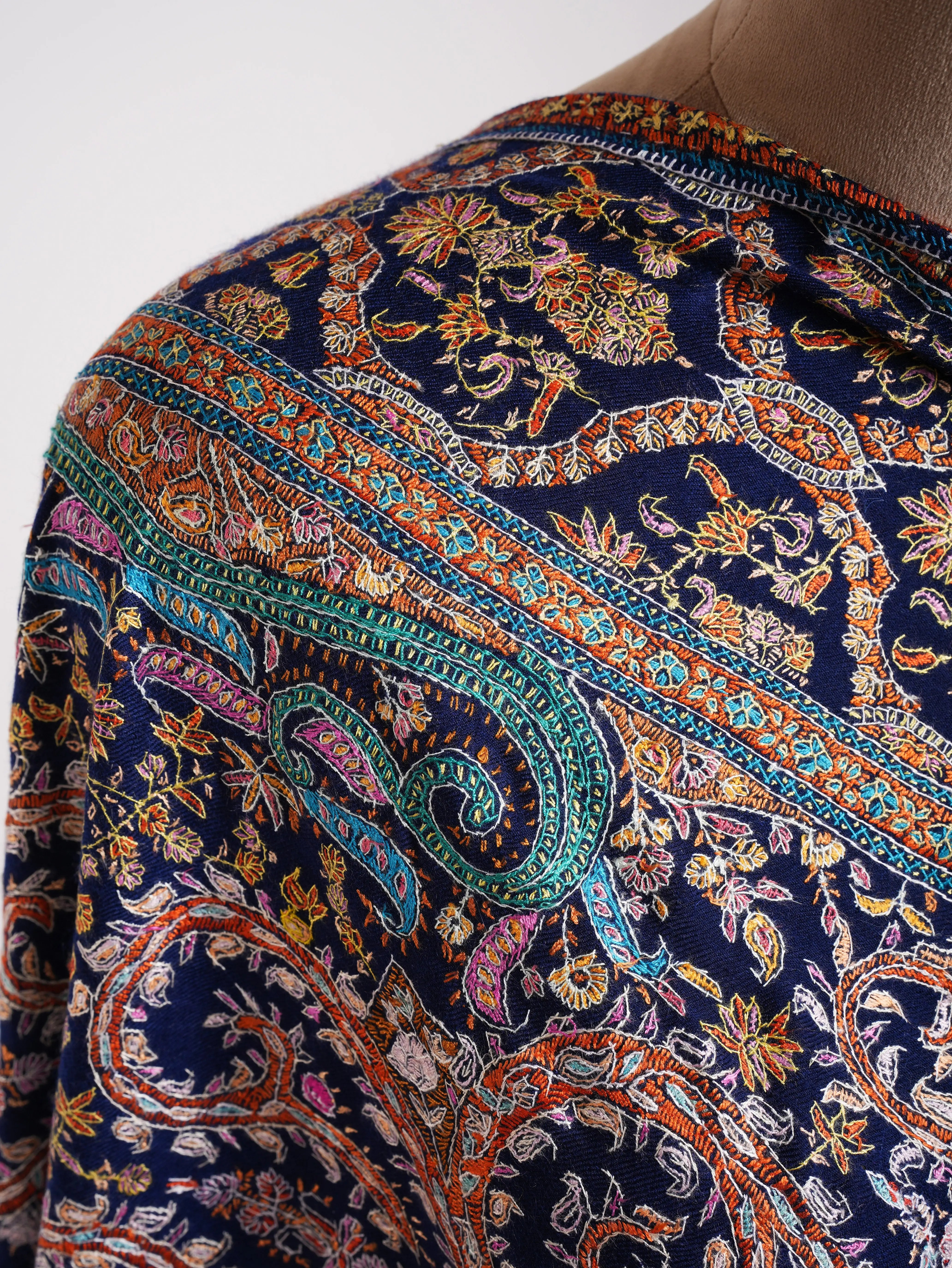 Classic Blue Hand Embroidered Kashmiri Jamavar Shawl Shahkaar
