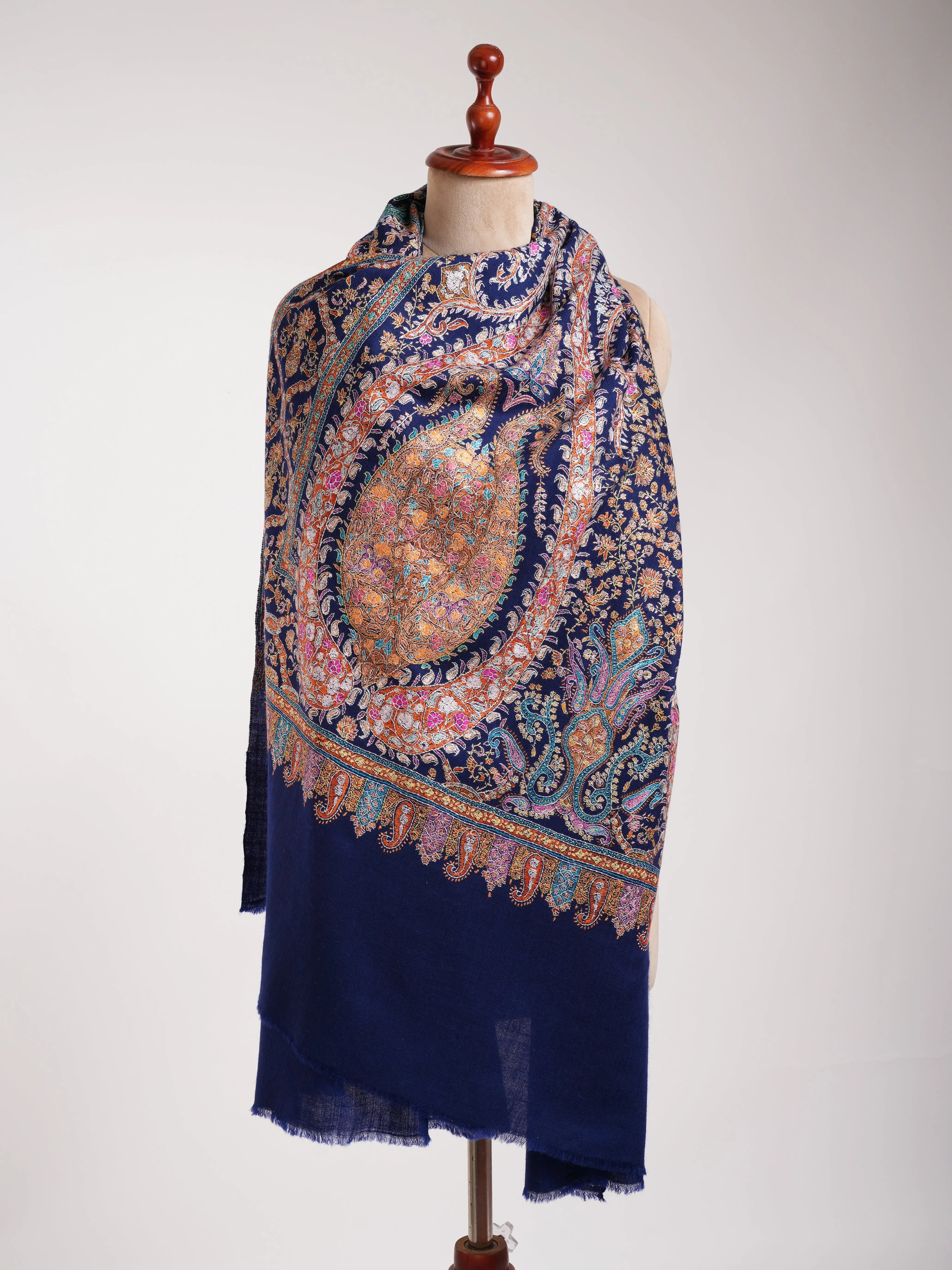 Classic Blue Hand Embroidered Kashmiri Jamavar Shawl Shahkaar