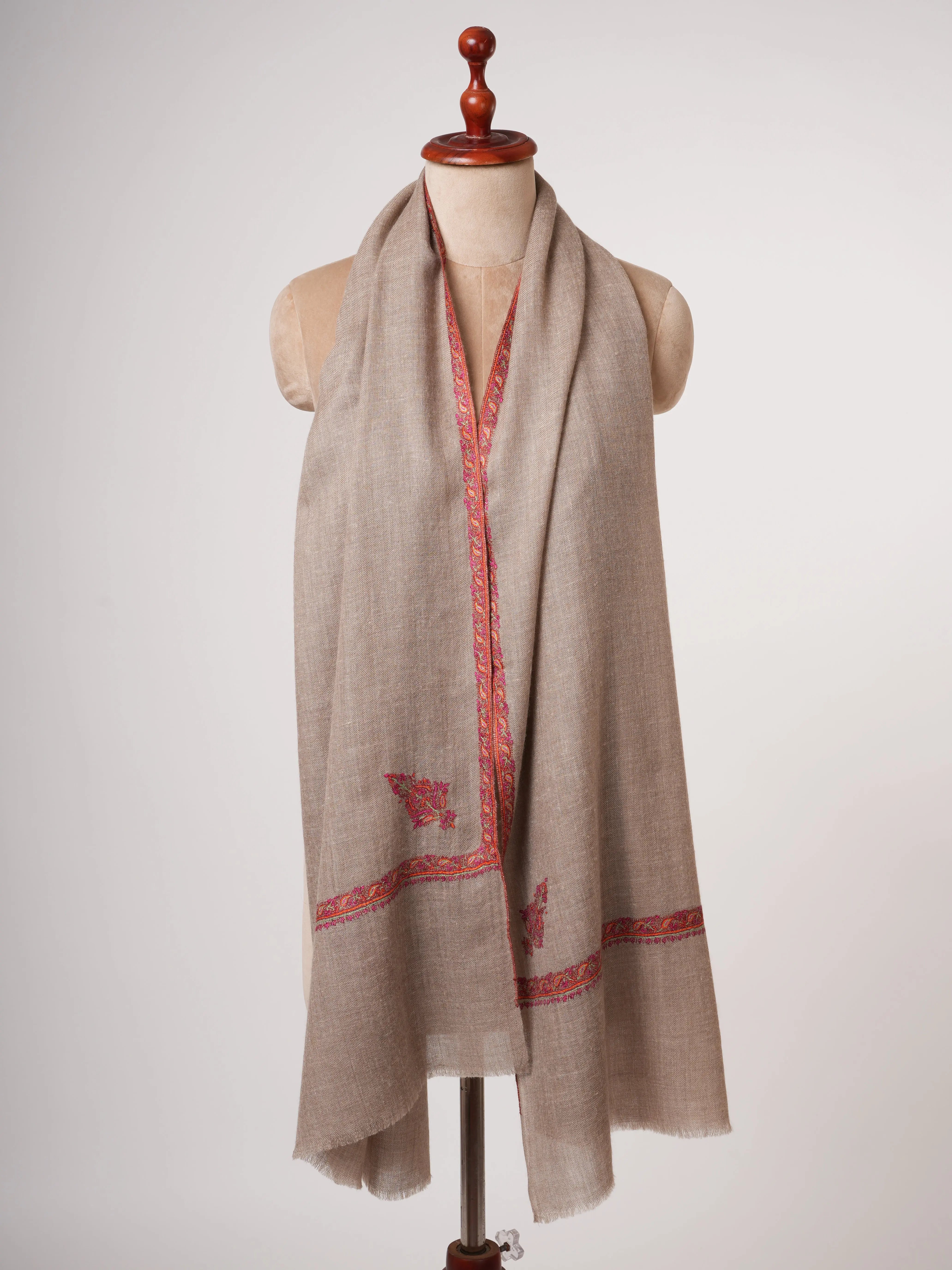 Classic Hashia & Koon Embroidered Baby Soft Cashmere Scarf Shahkaar