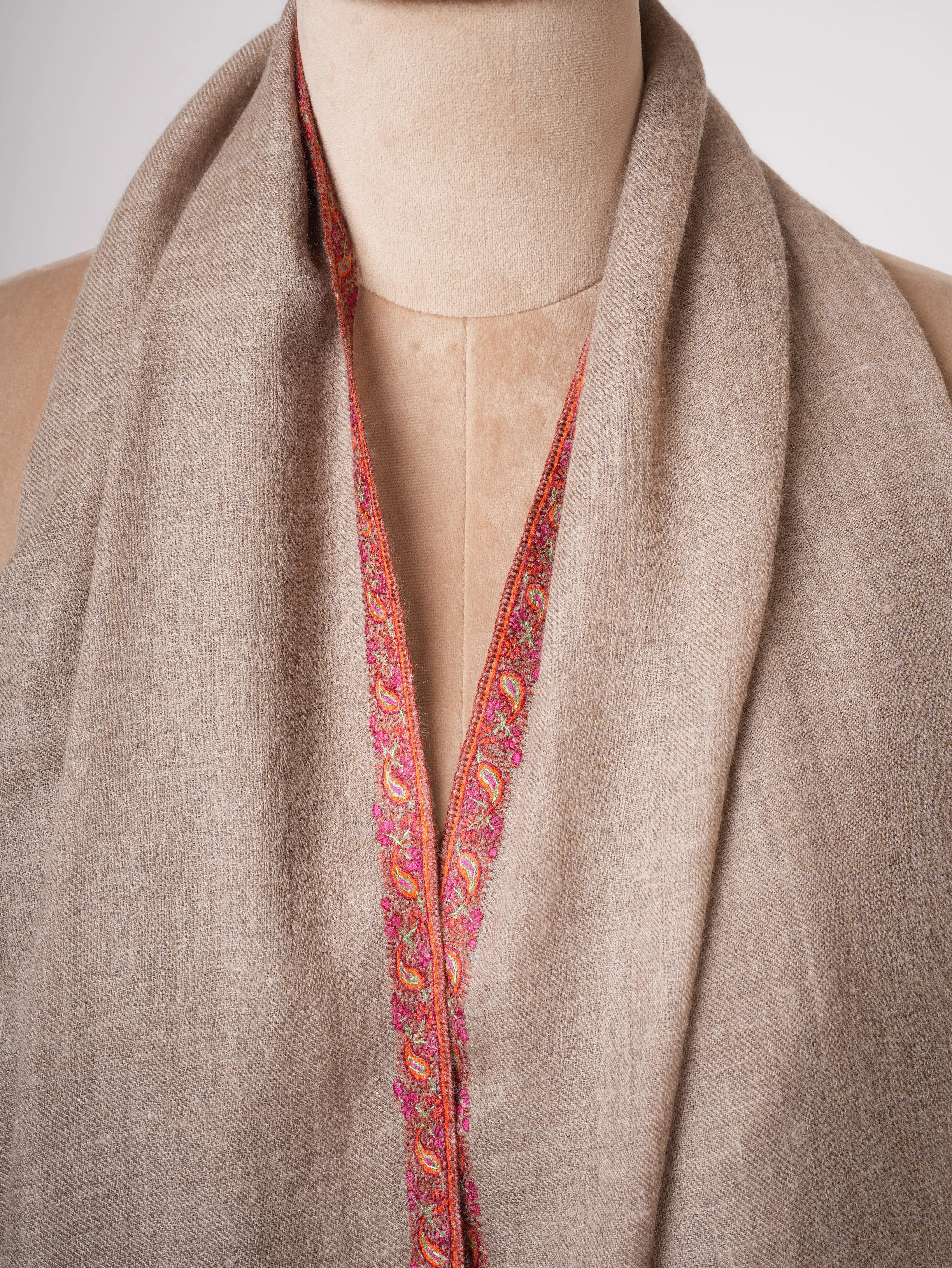 Classic Hashia & Koon Embroidered Baby Soft Cashmere Scarf Shahkaar