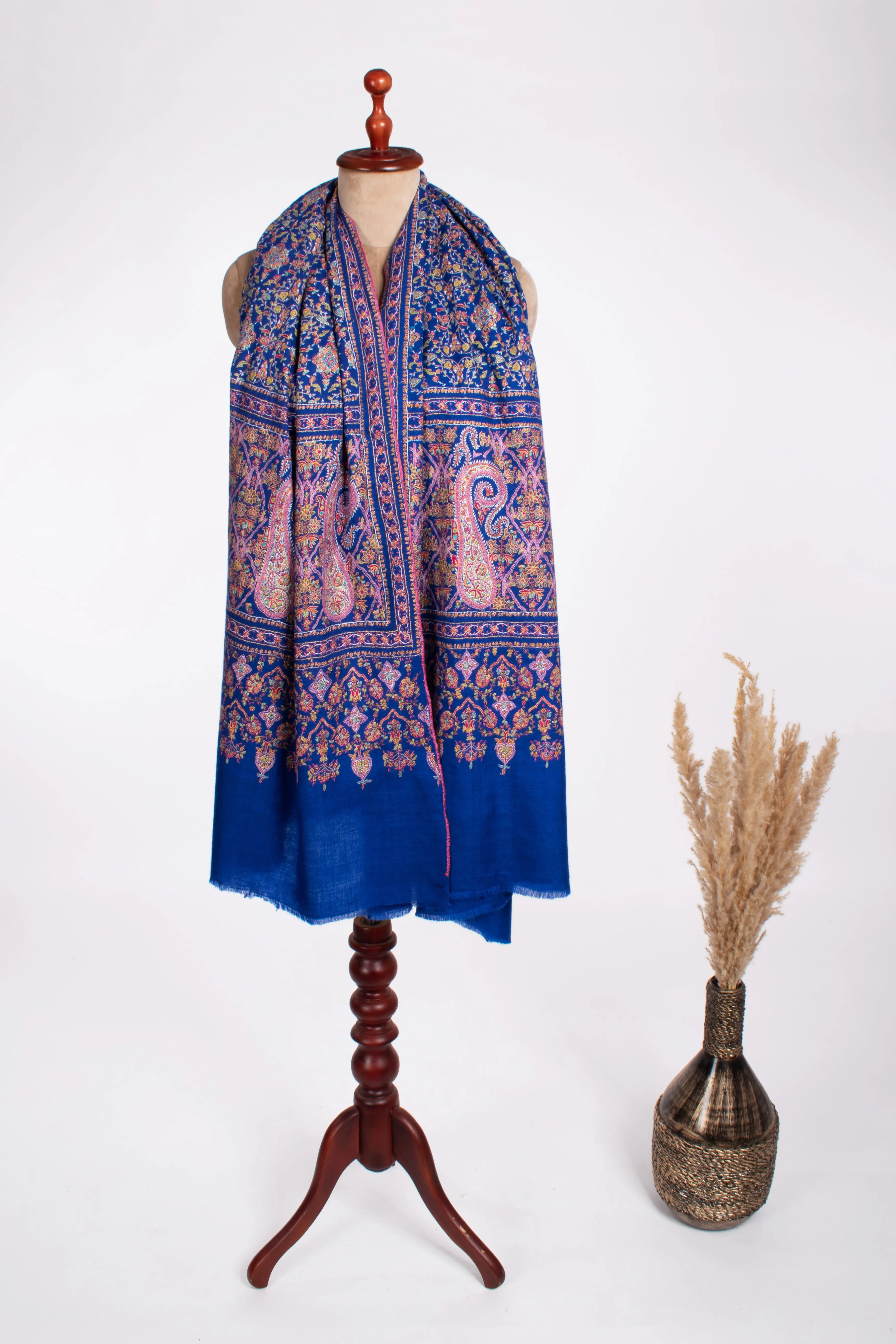 Cobalt Blue Bridal Jamavar Pashmina Shawl Shahkaar
