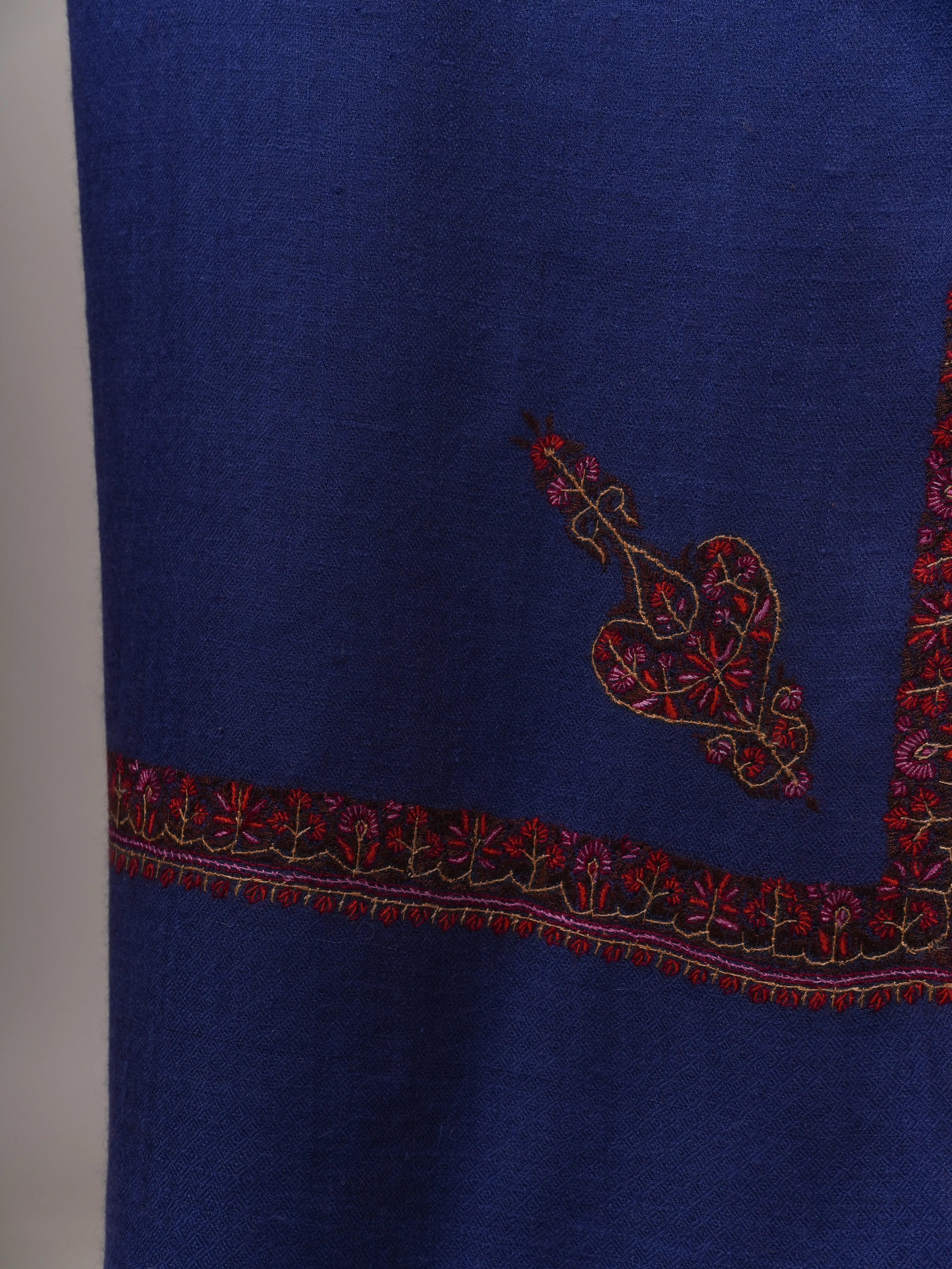 Cobalt Blue Handwoven Pure Pashmina Shawl with Hashia Embroidery Shahkaar
