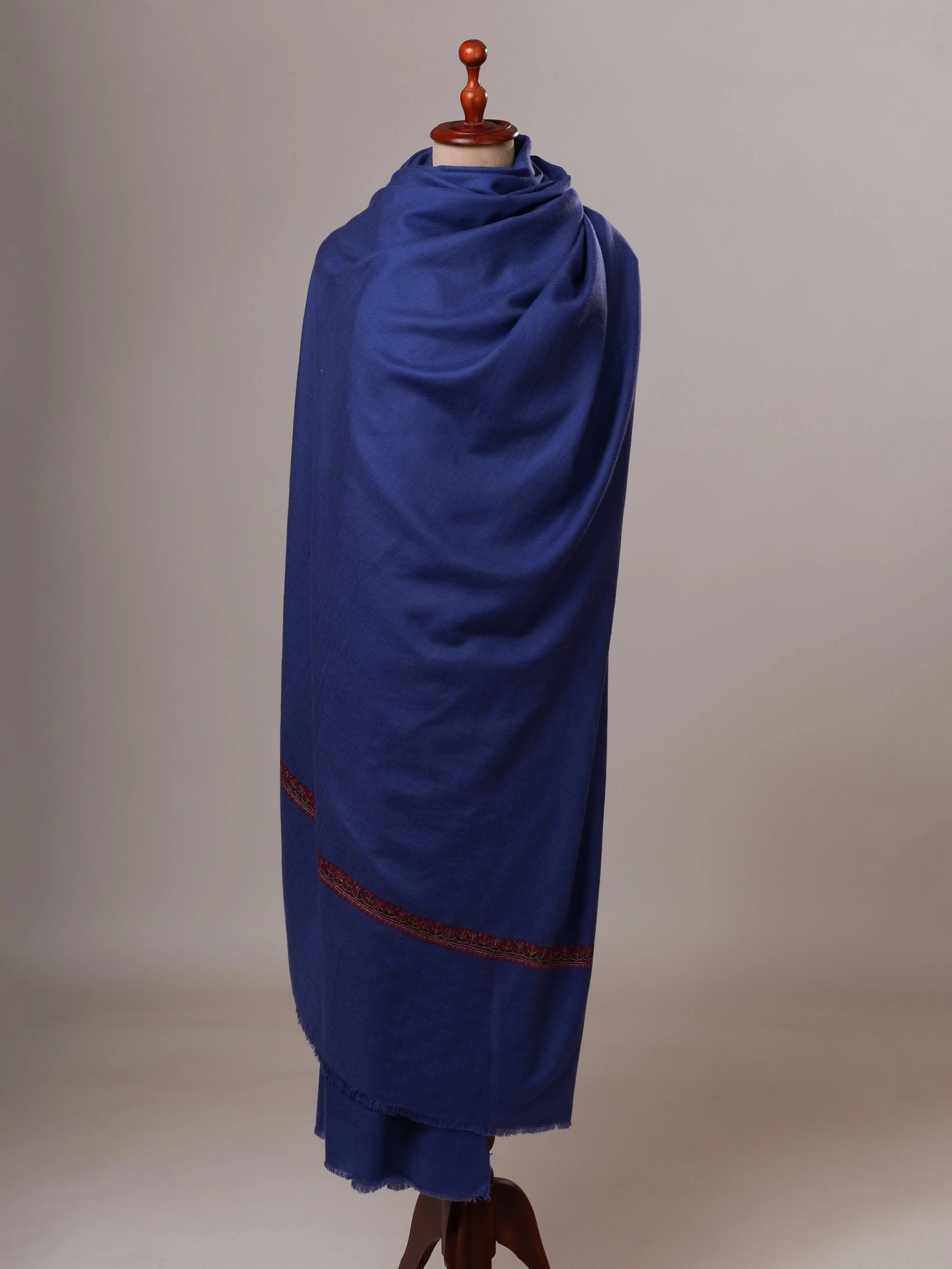 Cobalt Blue Handwoven Pure Pashmina Shawl with Hashia Embroidery Shahkaar
