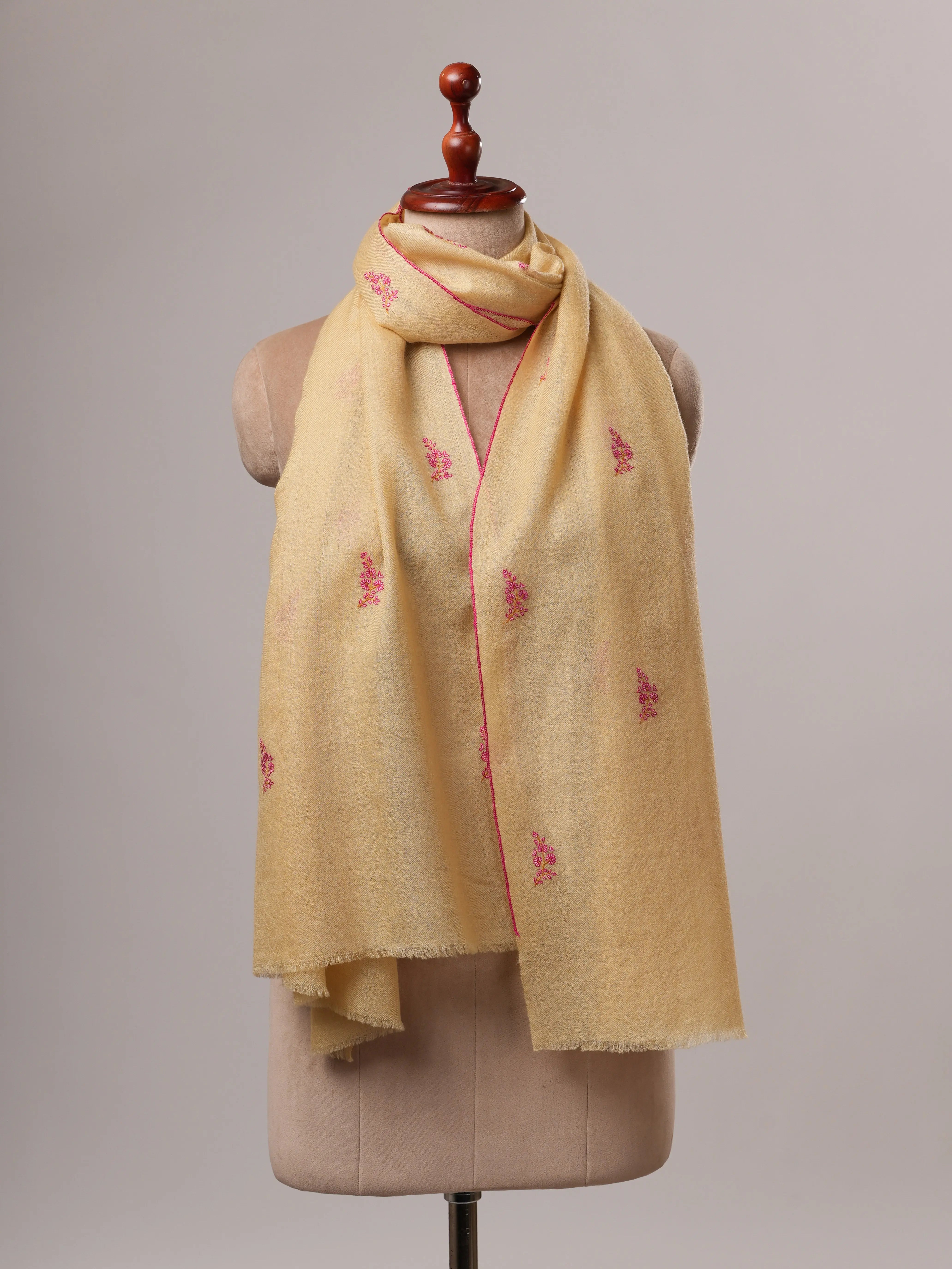 Contemporary Handwoven Cashmere Scarf with Buteh Embroidery Shahkaar