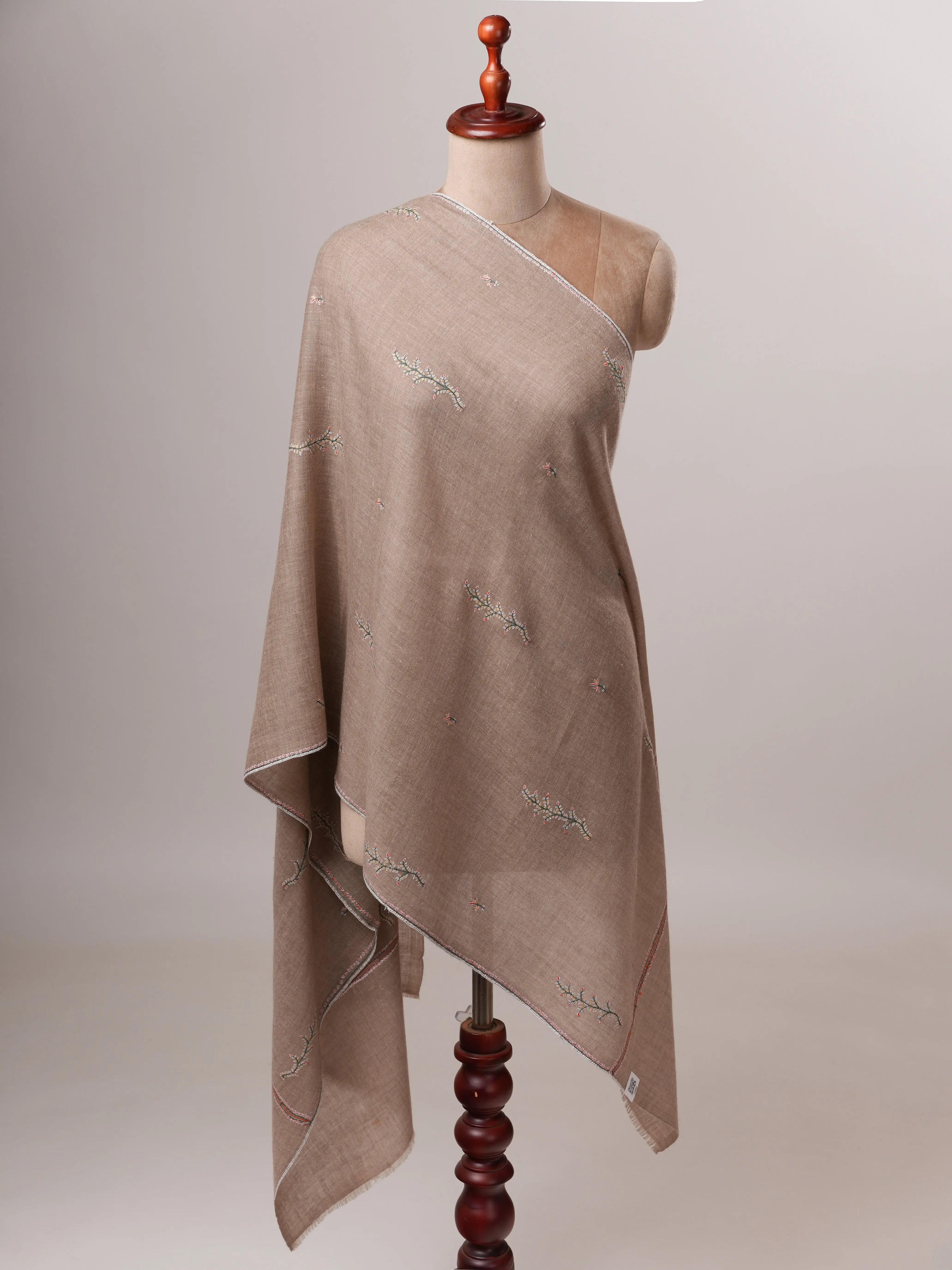 Contemporary Natural Grey Cashmere Scarf with Buteh Handwork Shahkaar