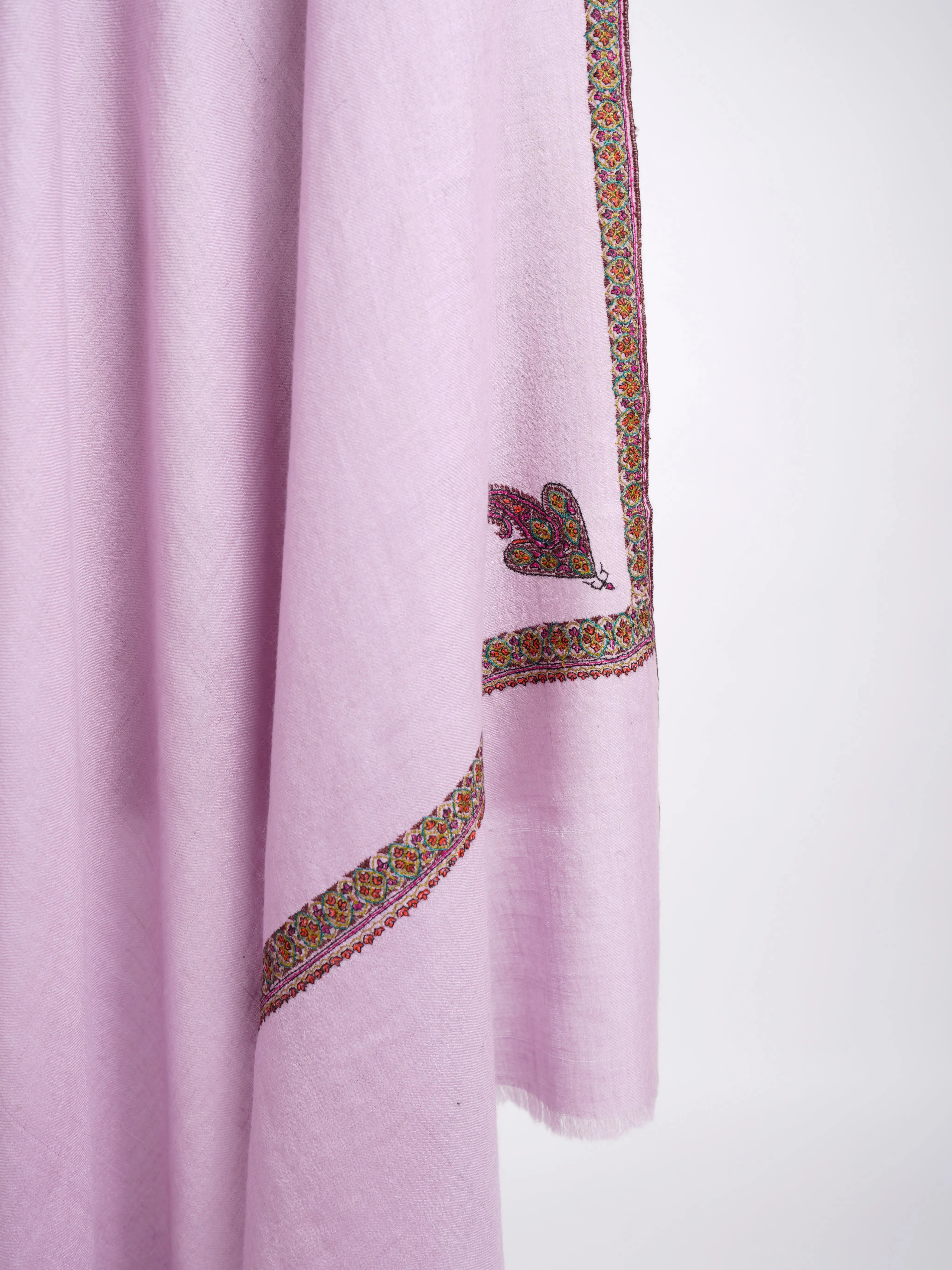 Corner Hashia Sozni Embroidery Pashmina Pastel Lilac Shahkaar