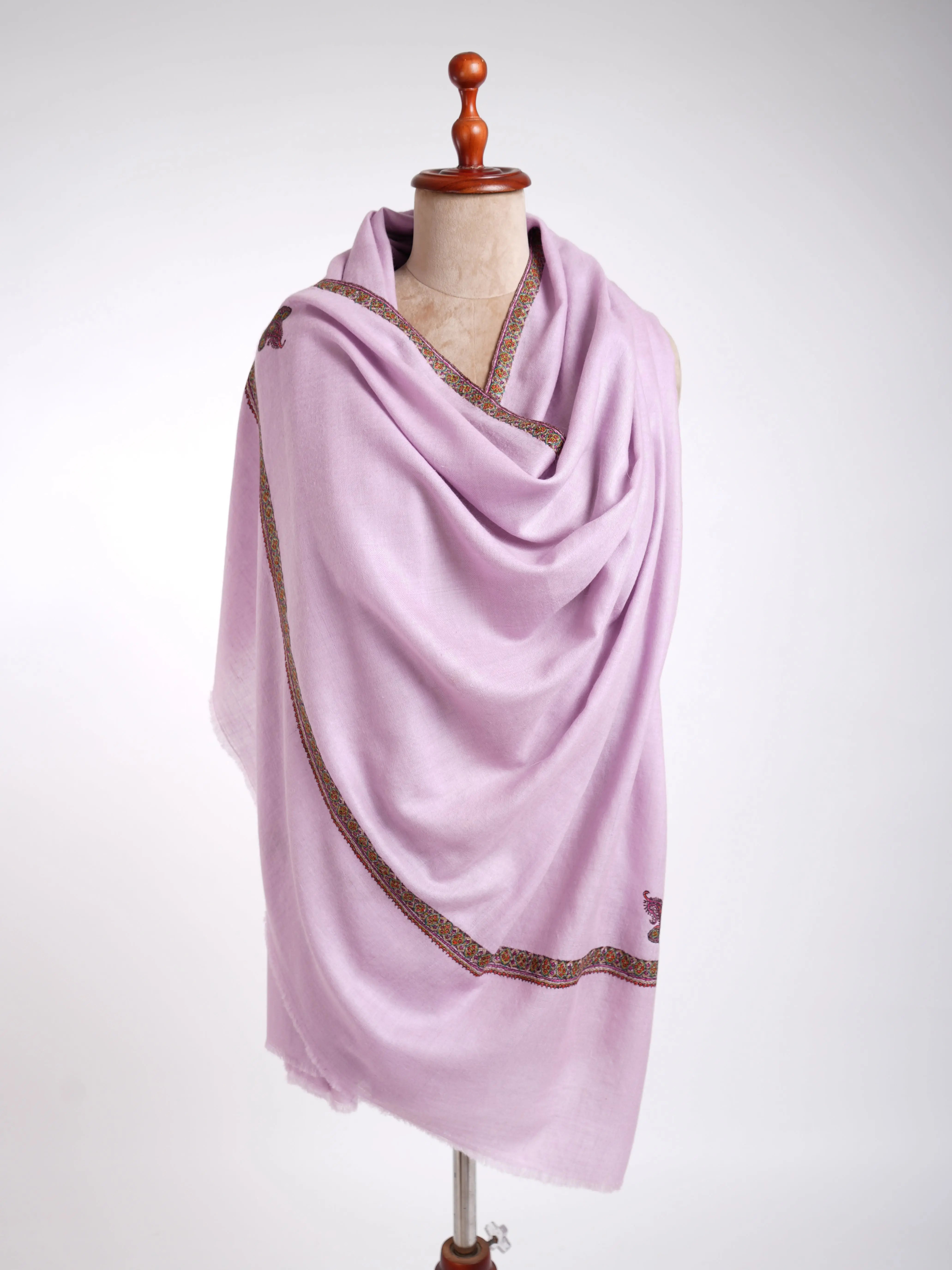 Corner Hashia Sozni Embroidery Pashmina Pastel Lilac Shahkaar