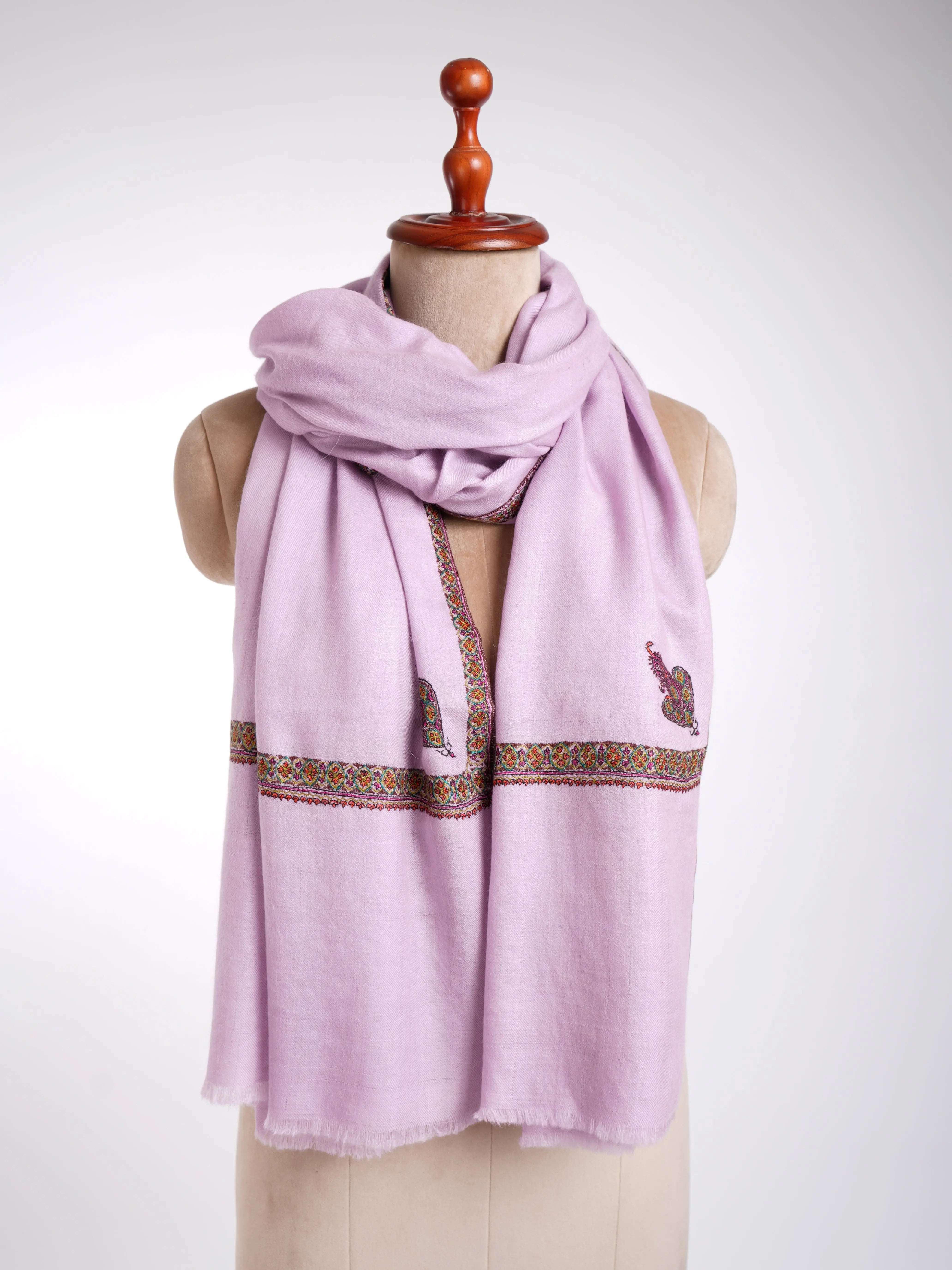 Corner Hashia Sozni Embroidery Pashmina Pastel Lilac Shahkaar