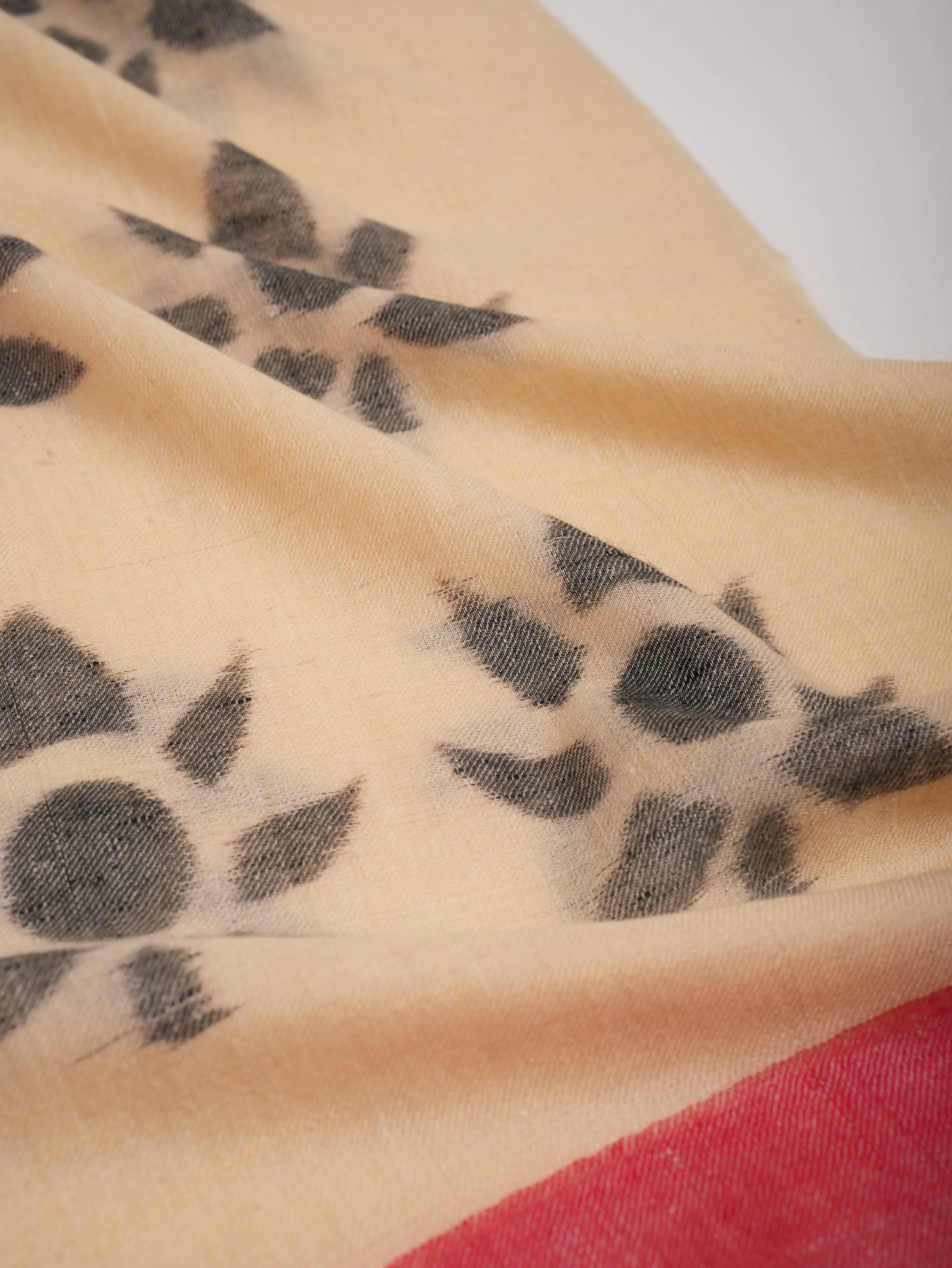 Cream Red Black Handwoven Space Dye Pashmina Shawl Shahkaar