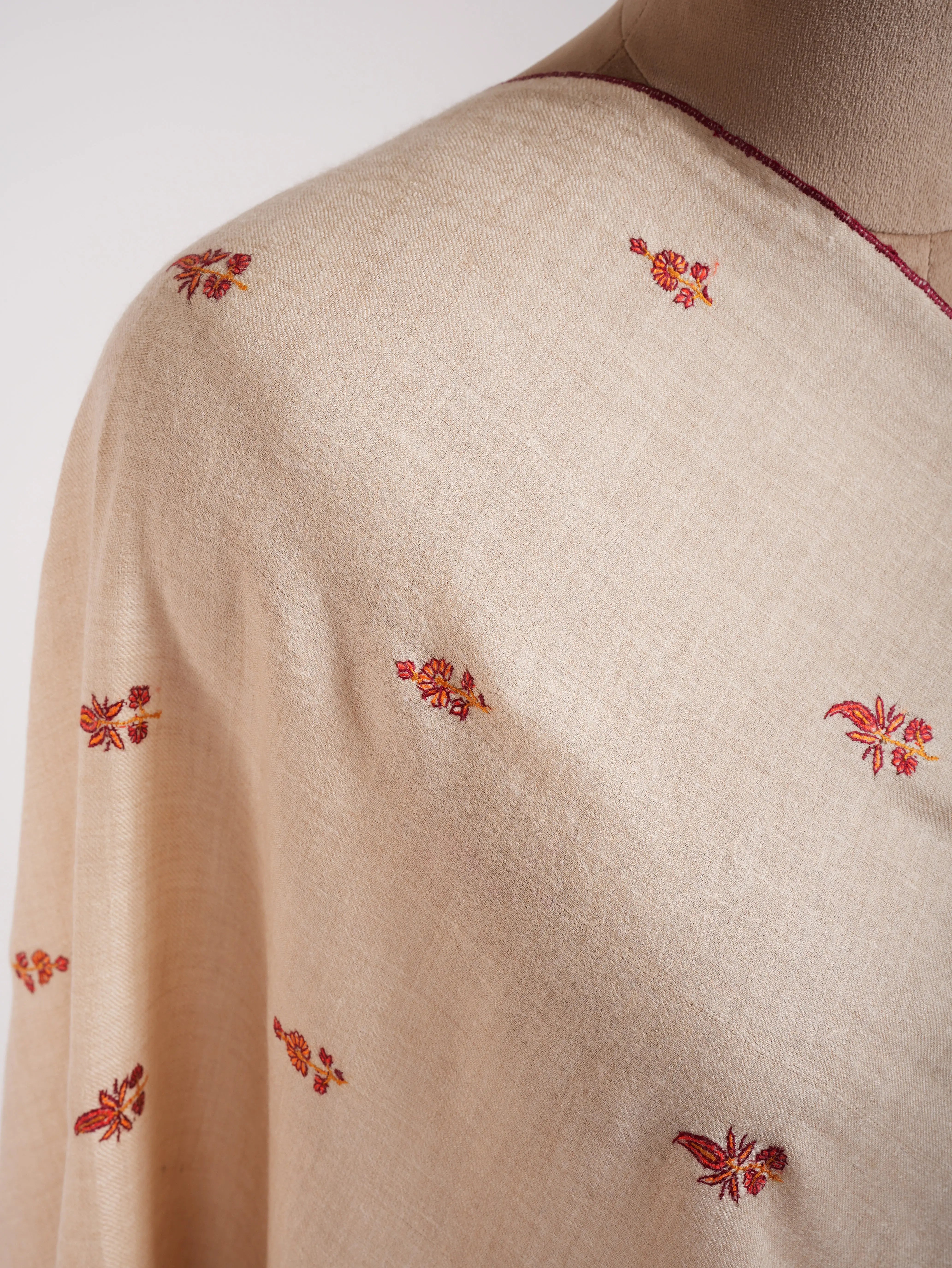 Cream Sozni Embroidered Cashmere Scarf Shahkaar