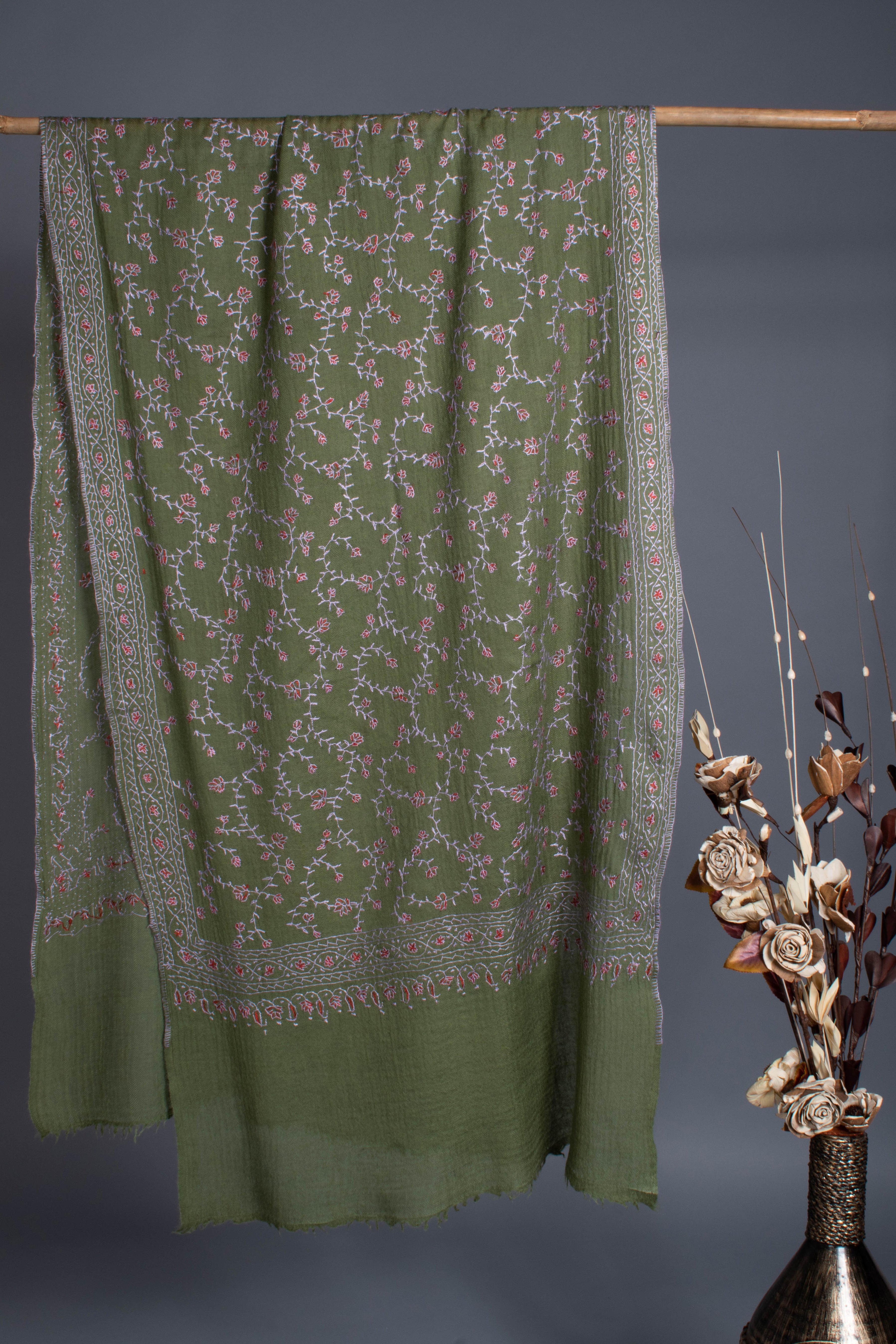 Green Embroidered Scarf