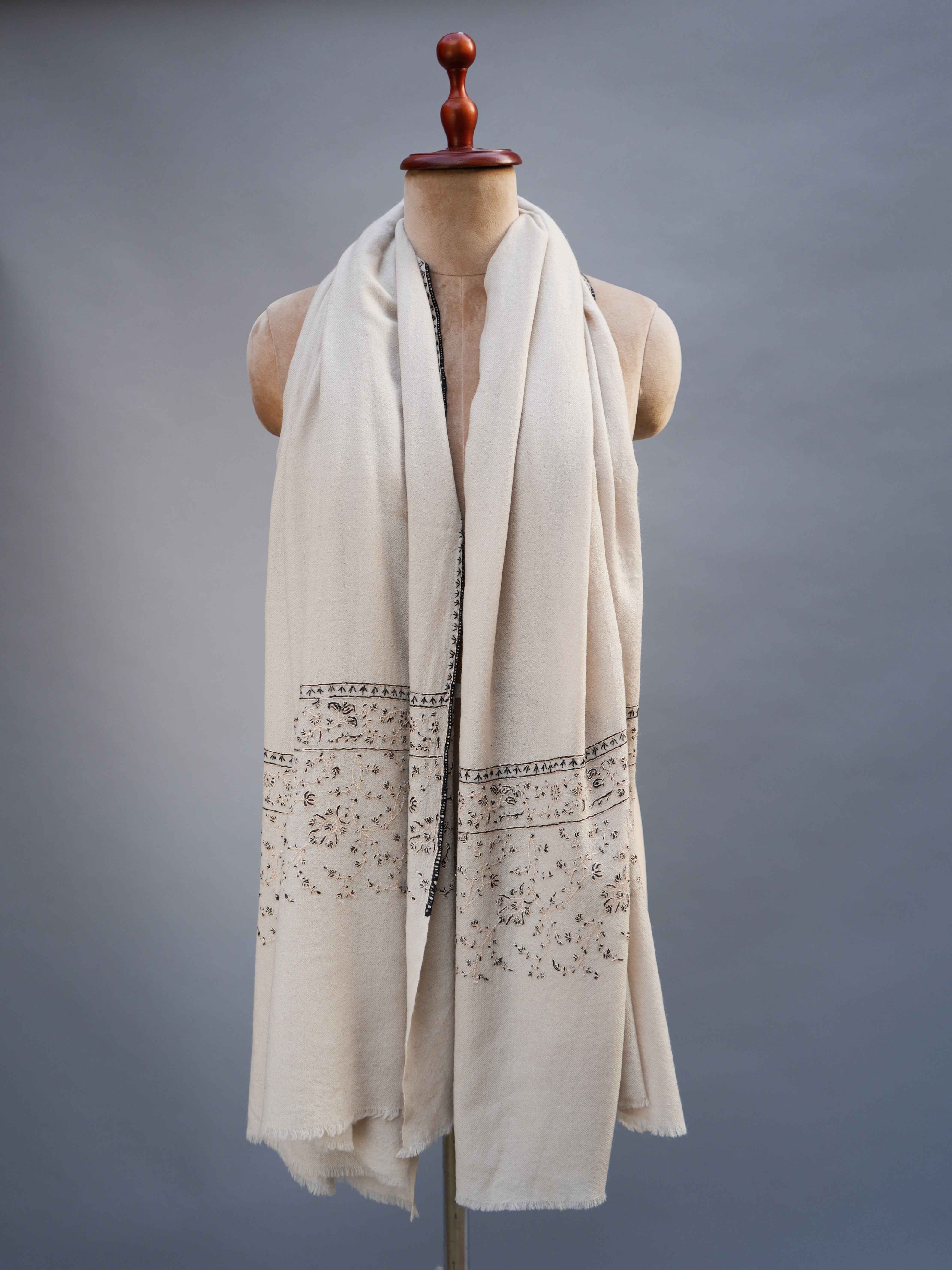 Pearl White Hand Embroidered Shawl