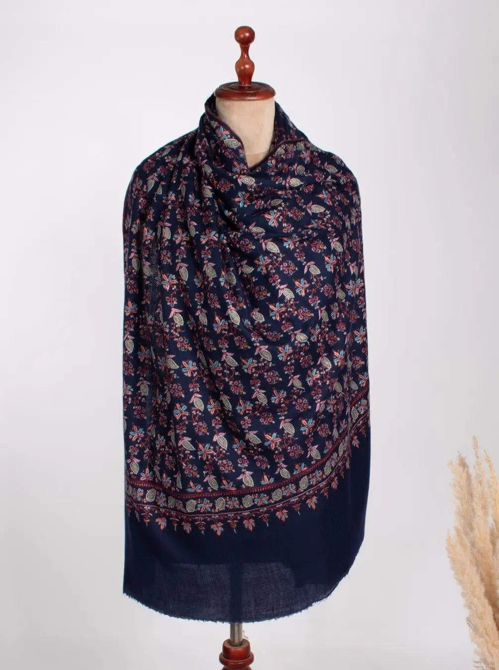 Dark Blue Handcrafted Pashmina Shawl - PETALUMA Shahkaar