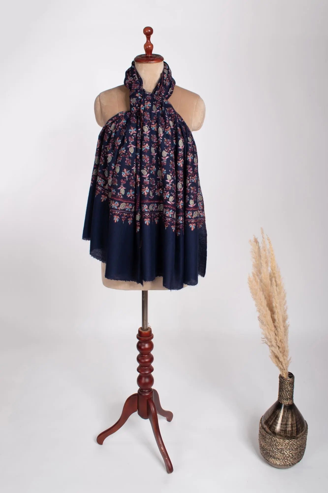 Dark Blue Handcrafted Pashmina Shawl - PETALUMA Shahkaar