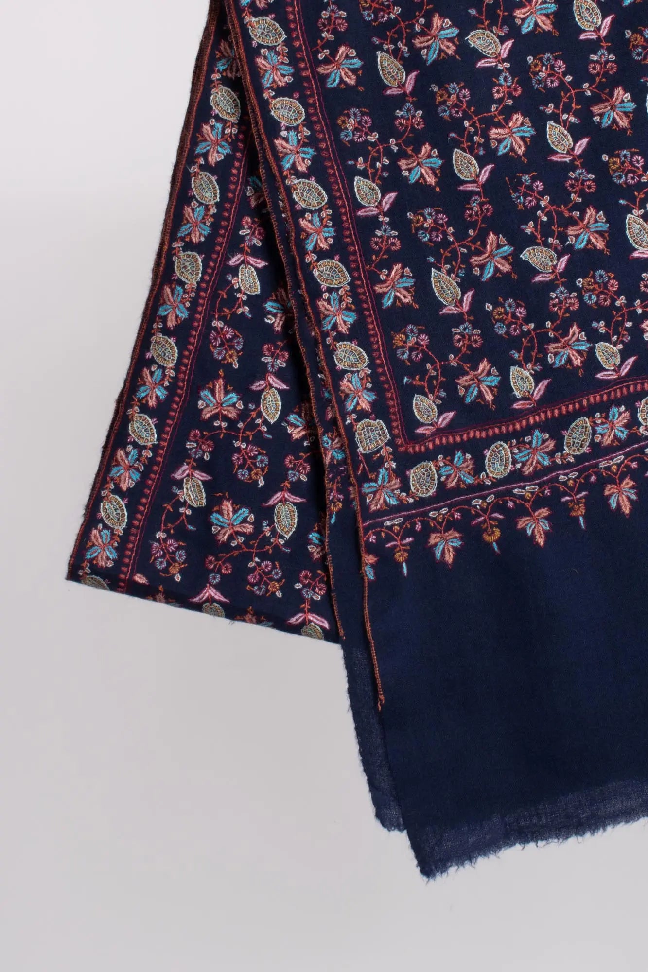 Dark Blue Handcrafted Pashmina Shawl - PETALUMA Shahkaar