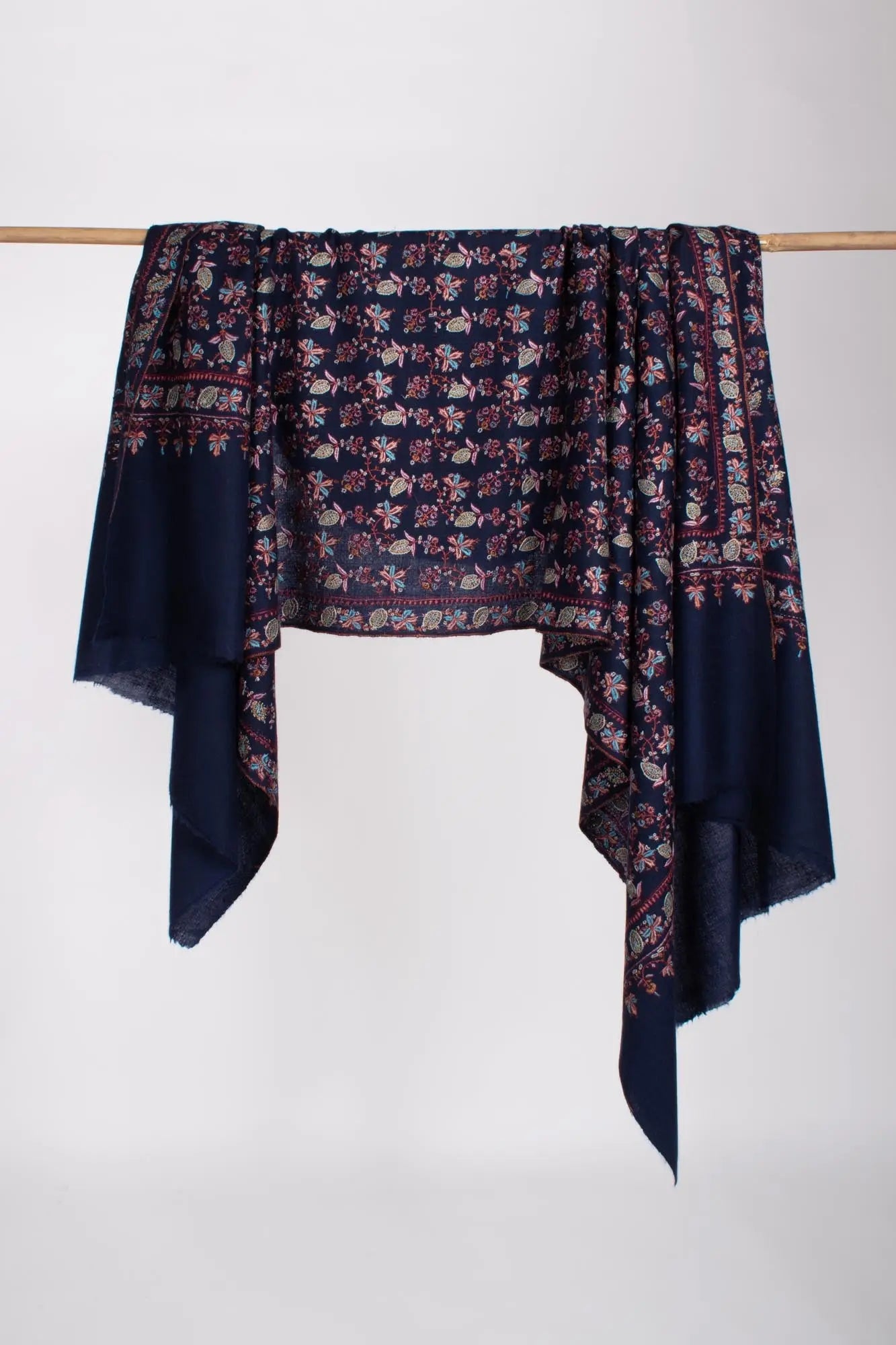 Dark Blue Handcrafted Pashmina Shawl - PETALUMA Shahkaar
