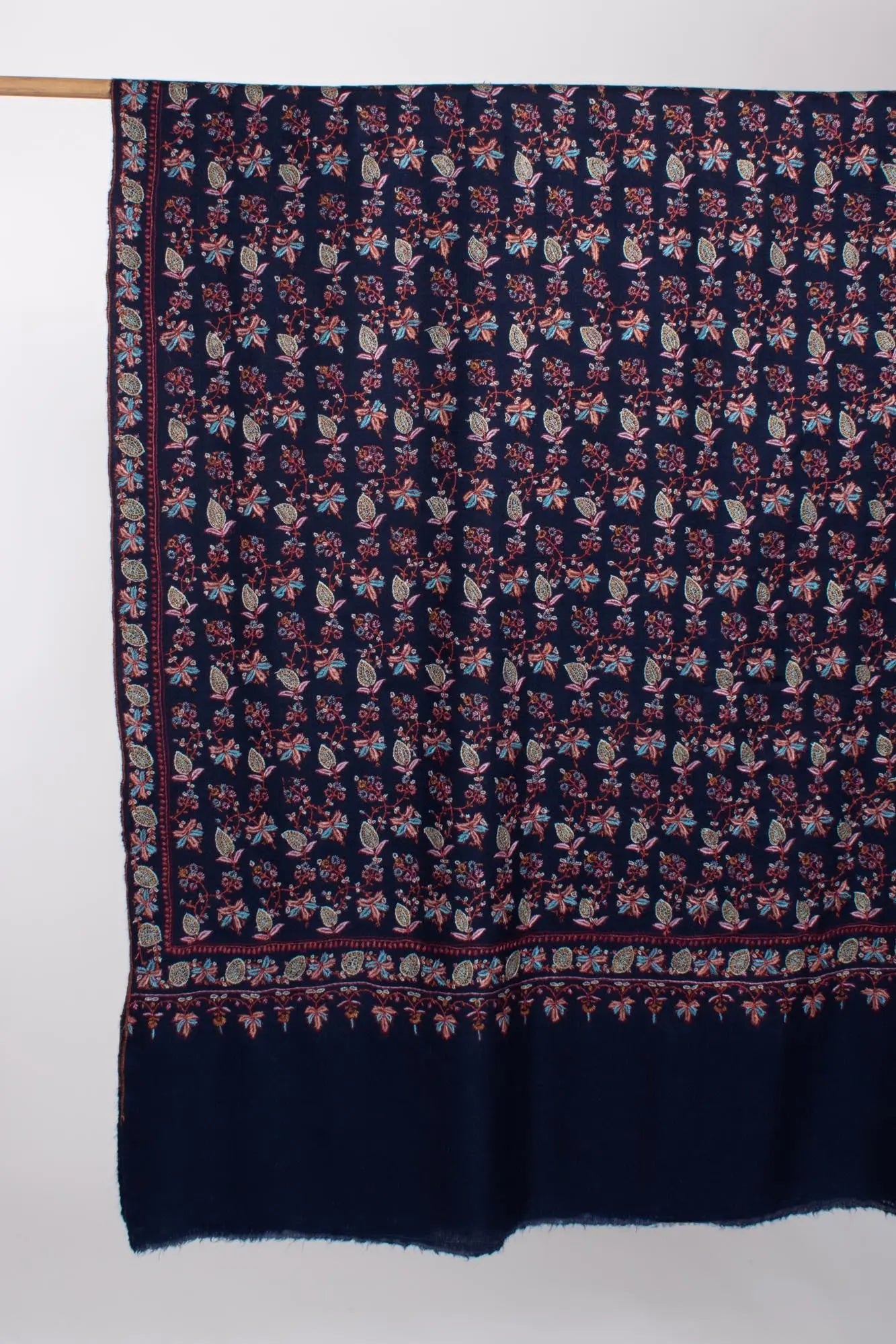 Dark Blue Handcrafted Pashmina Shawl - PETALUMA Shahkaar