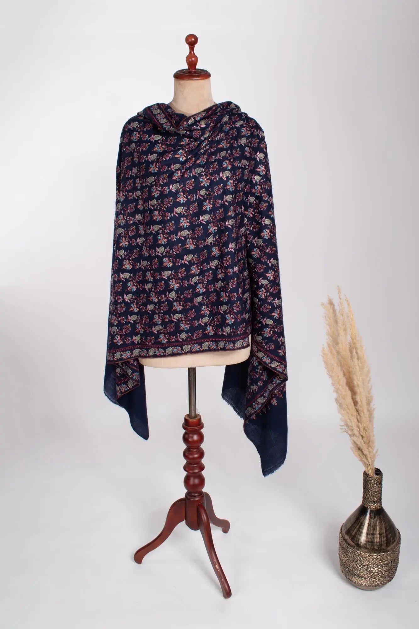 Dark Blue Handcrafted Pashmina Shawl - PETALUMA Shahkaar