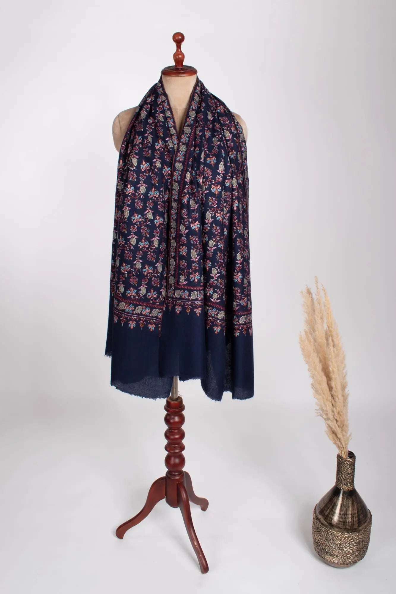 Dark Blue Handcrafted Pashmina Shawl - PETALUMA Shahkaar