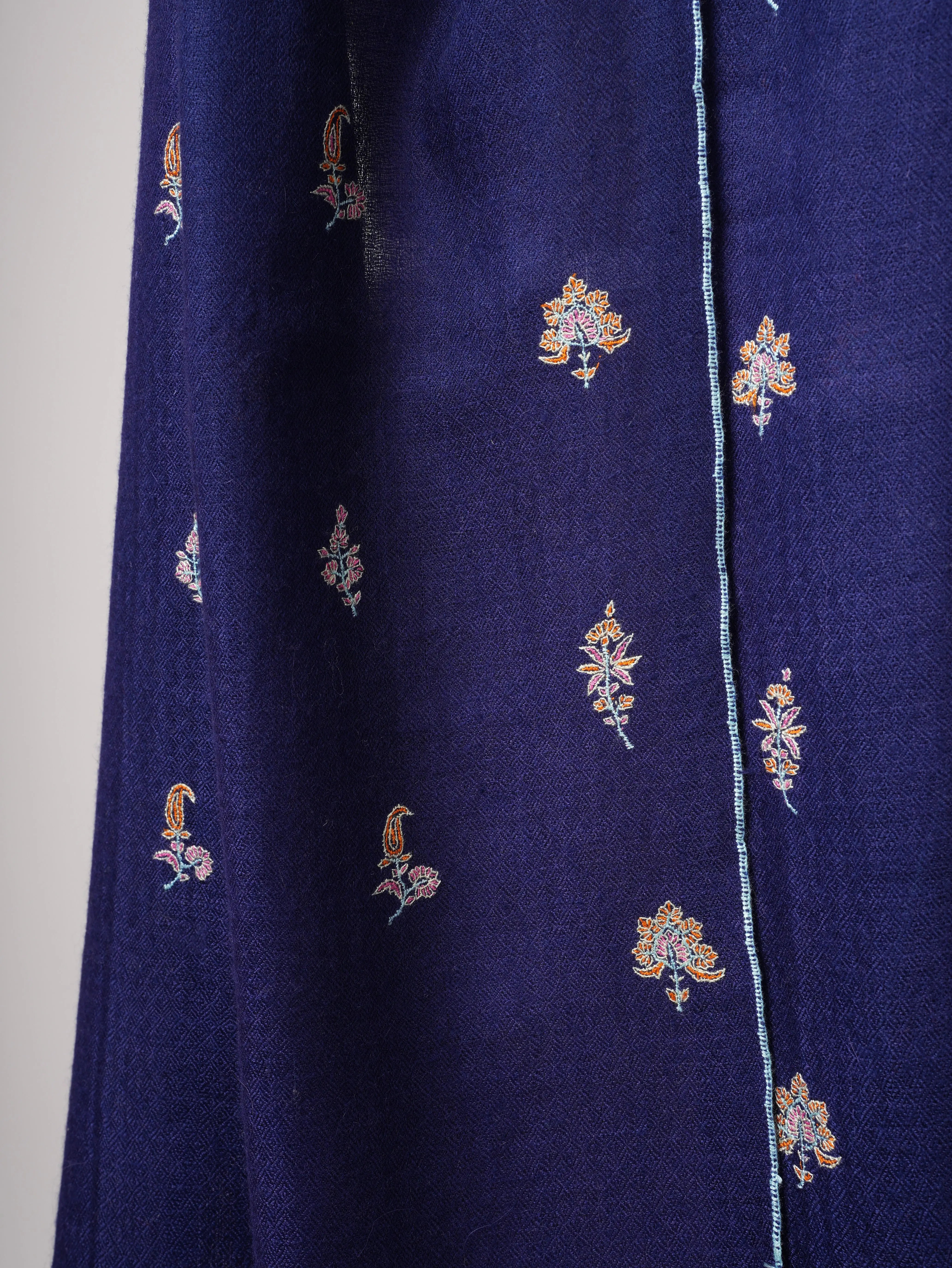 Dark Blue Pure Cashmere Scarf with Buteh Hand Embroidery – Baby Soft Luxury Shahkaar