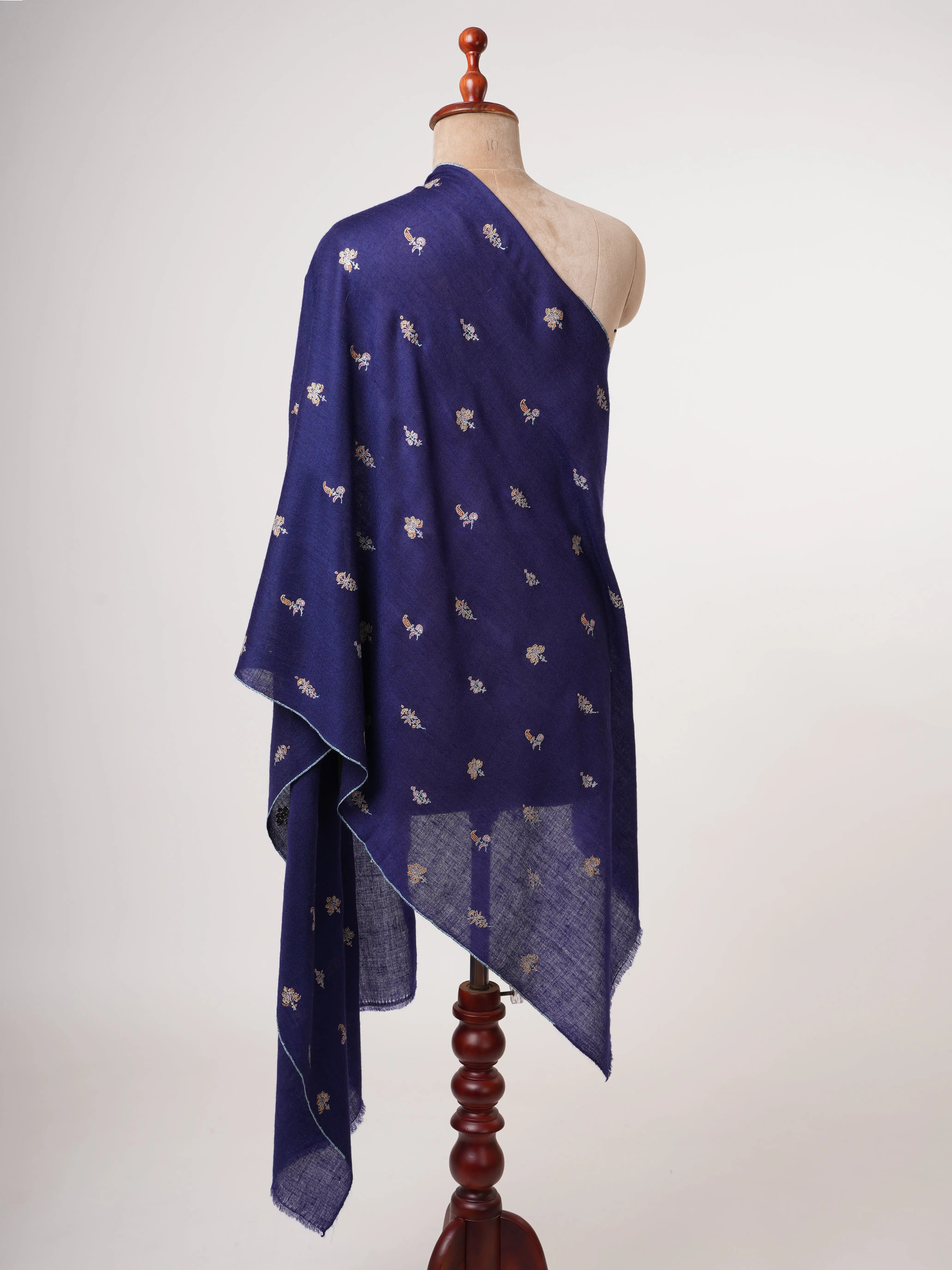 Dark Blue Pure Cashmere Scarf with Buteh Hand Embroidery – Baby Soft Luxury Shahkaar