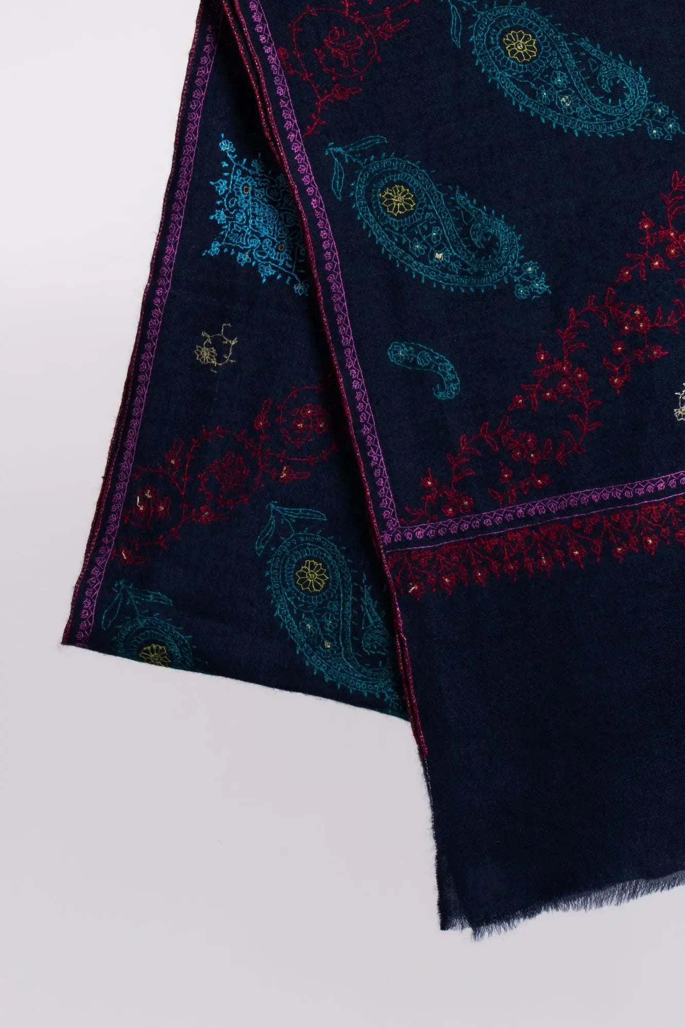 Deep Blue Artistic Butter Soft Cashmere Stole - TOTNES Shahkaar