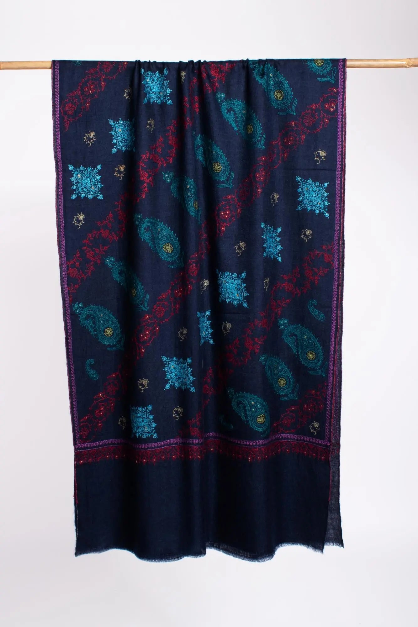 Deep Blue Artistic Butter Soft Cashmere Stole - TOTNES Shahkaar