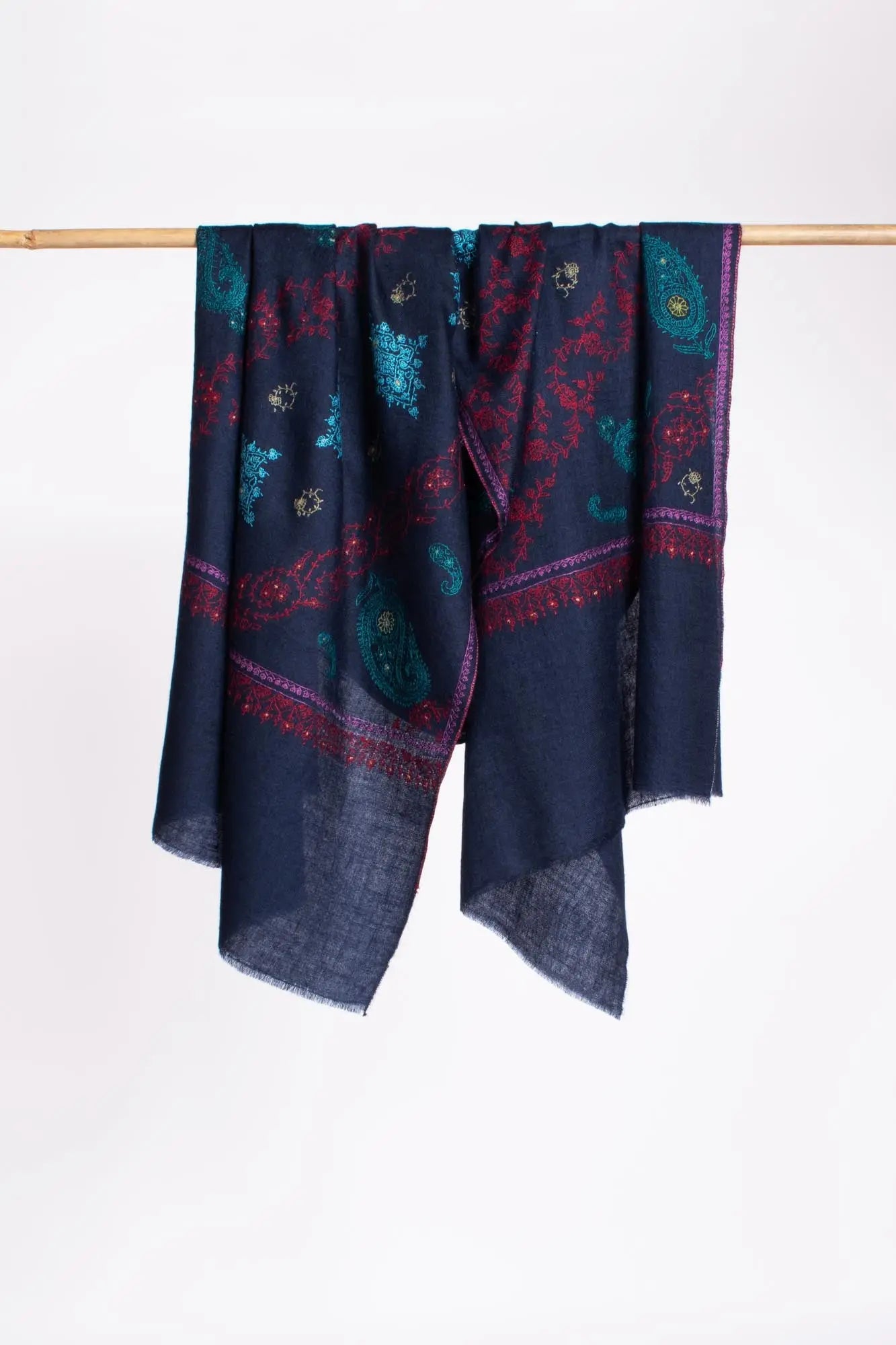Deep Blue Artistic Butter Soft Cashmere Stole - TOTNES Shahkaar