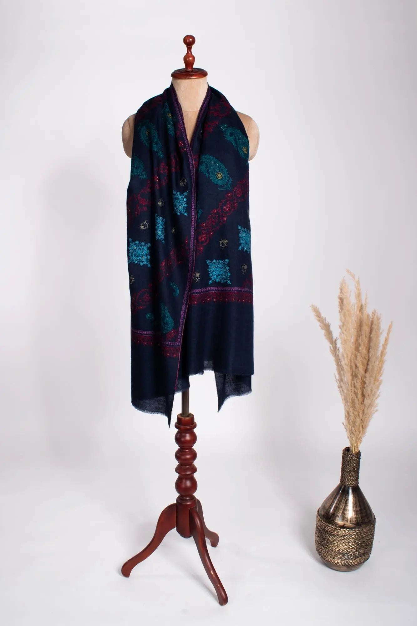 Deep Blue Artistic Butter Soft Cashmere Stole - TOTNES Shahkaar