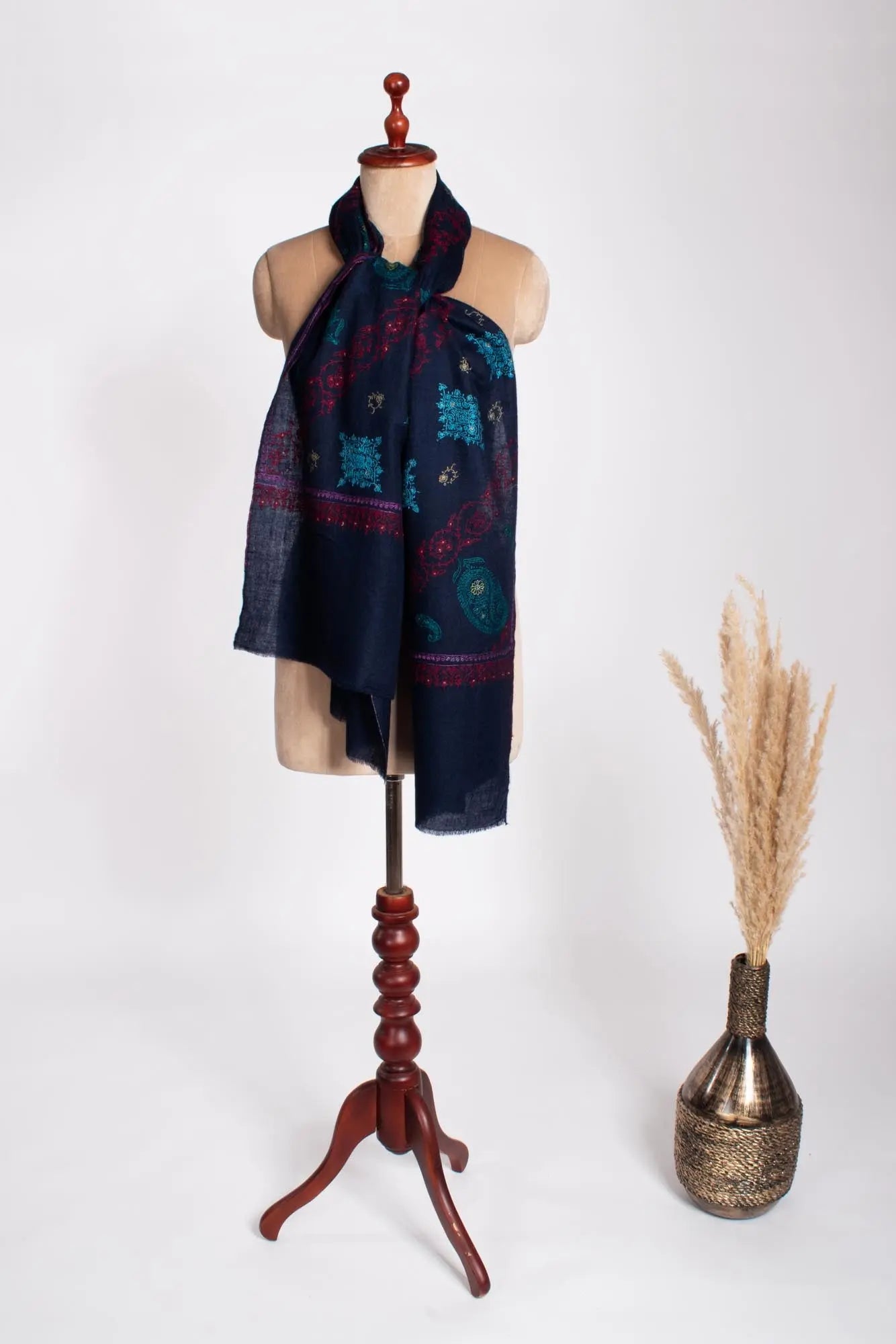 Deep Blue Artistic Butter Soft Cashmere Stole - TOTNES Shahkaar