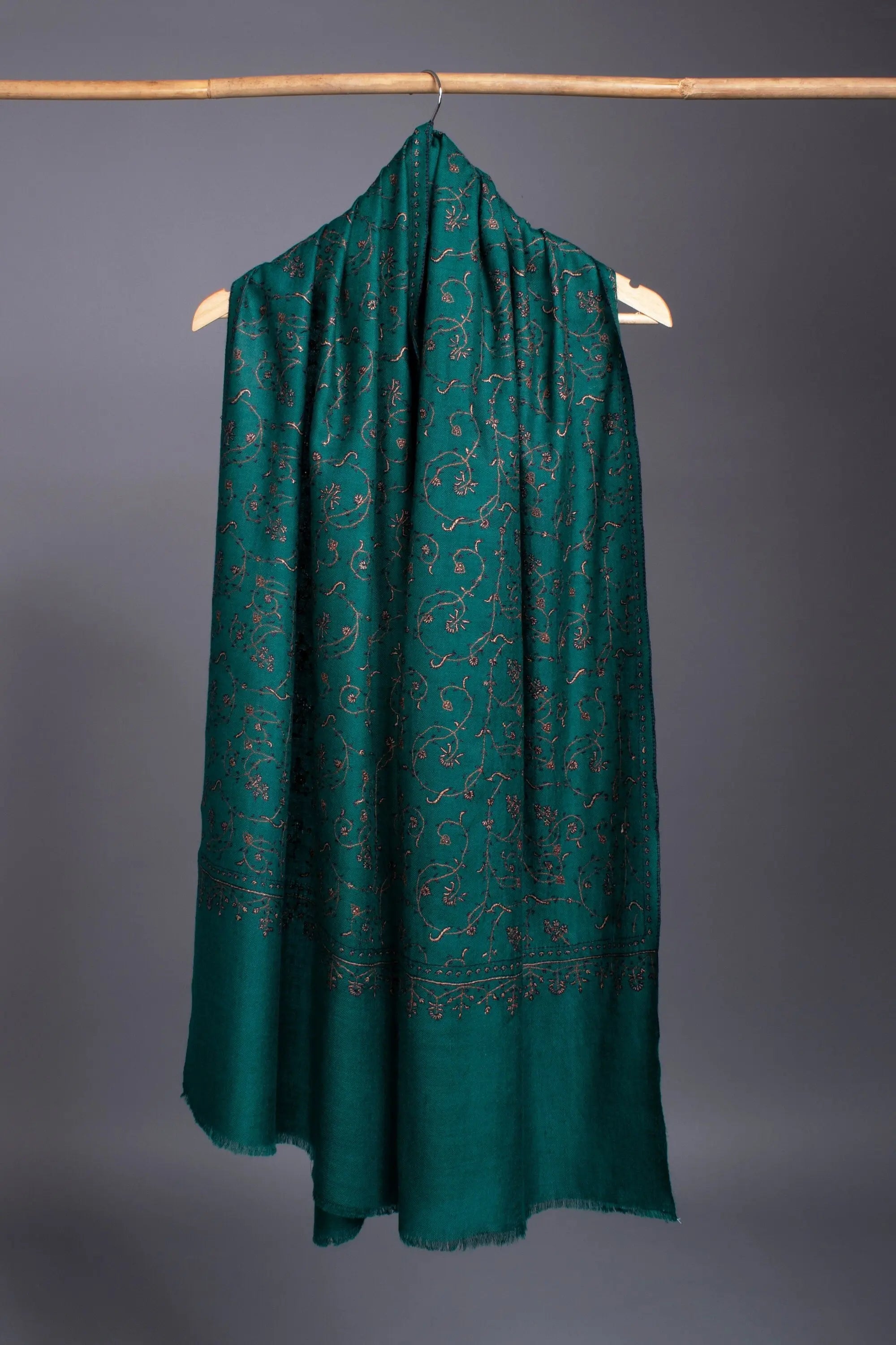 Deep Turquoise Scarves, Super Soft Pashminas, Needlework Embroideries, Kashmiri Shawls, Goat Scarf, Sustainable Living, 28x80" - ALBUQUERQUE Shahkaar