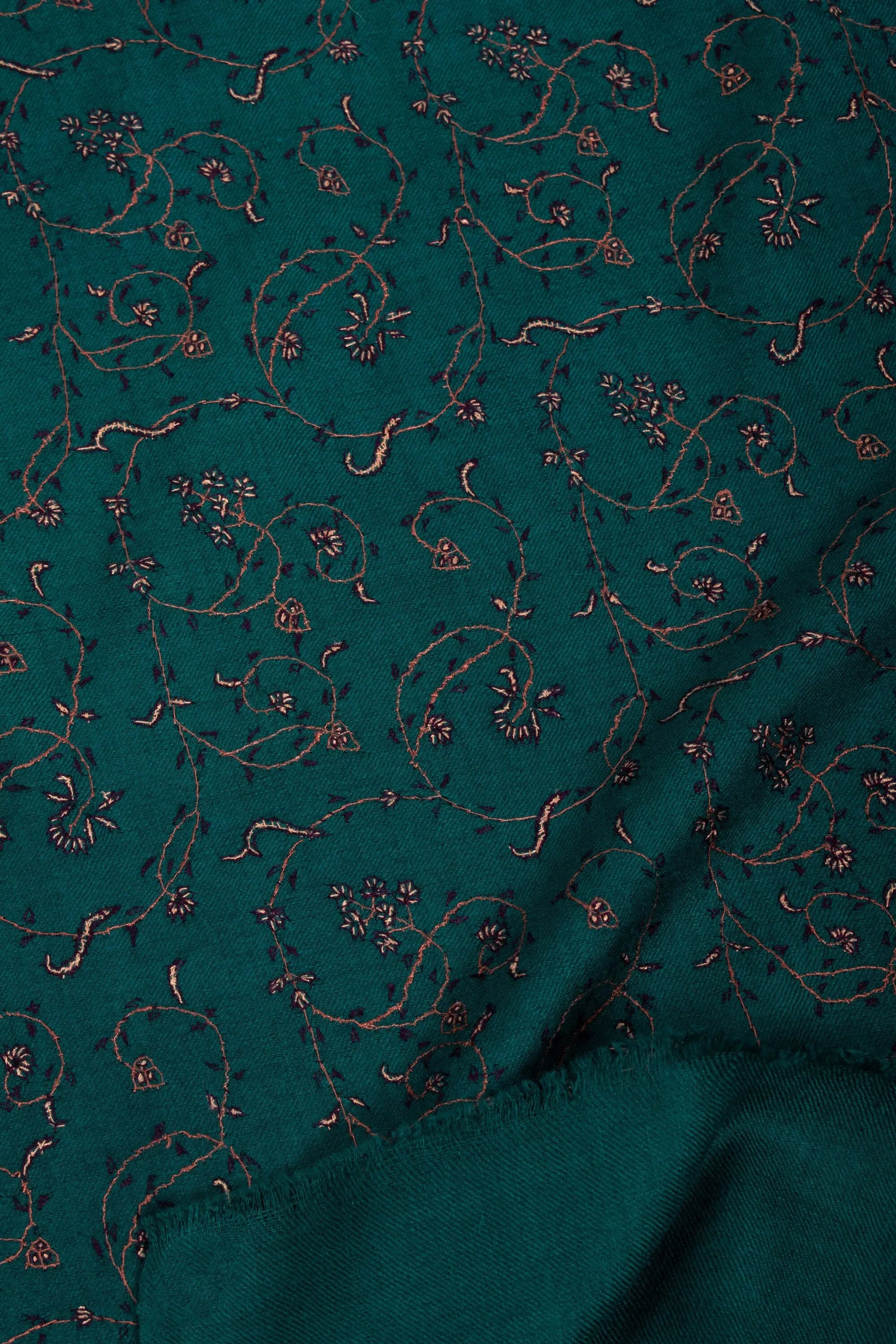 Deep Turquoise Scarves, Super Soft Pashminas, Needlework Embroideries, Kashmiri Shawls, Goat Scarf, Sustainable Living, 28x80" - ALBUQUERQUE Shahkaar