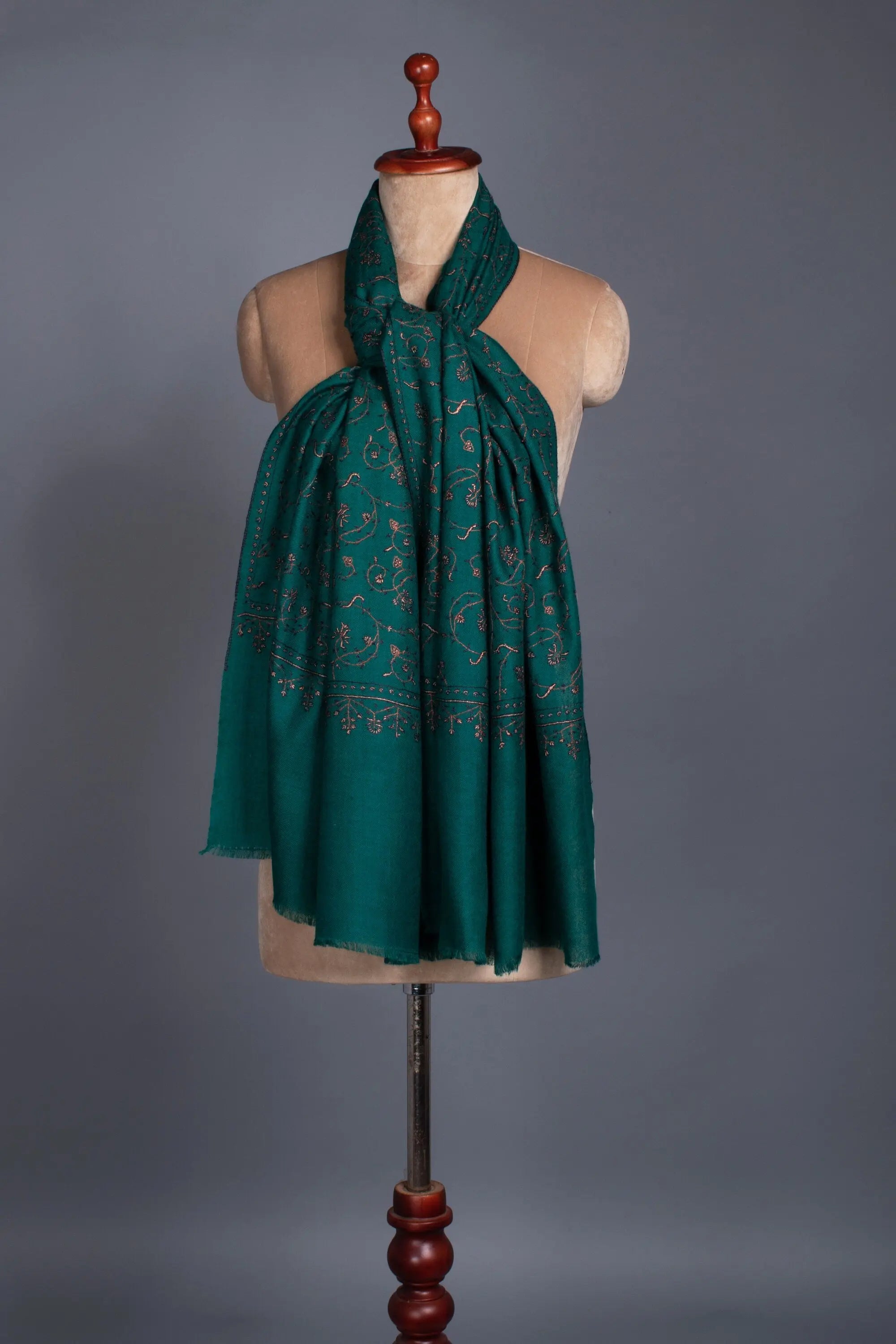 Deep Turquoise Scarves, Super Soft Pashminas, Needlework Embroideries, Kashmiri Shawls, Goat Scarf, Sustainable Living, 28x80" - ALBUQUERQUE Shahkaar