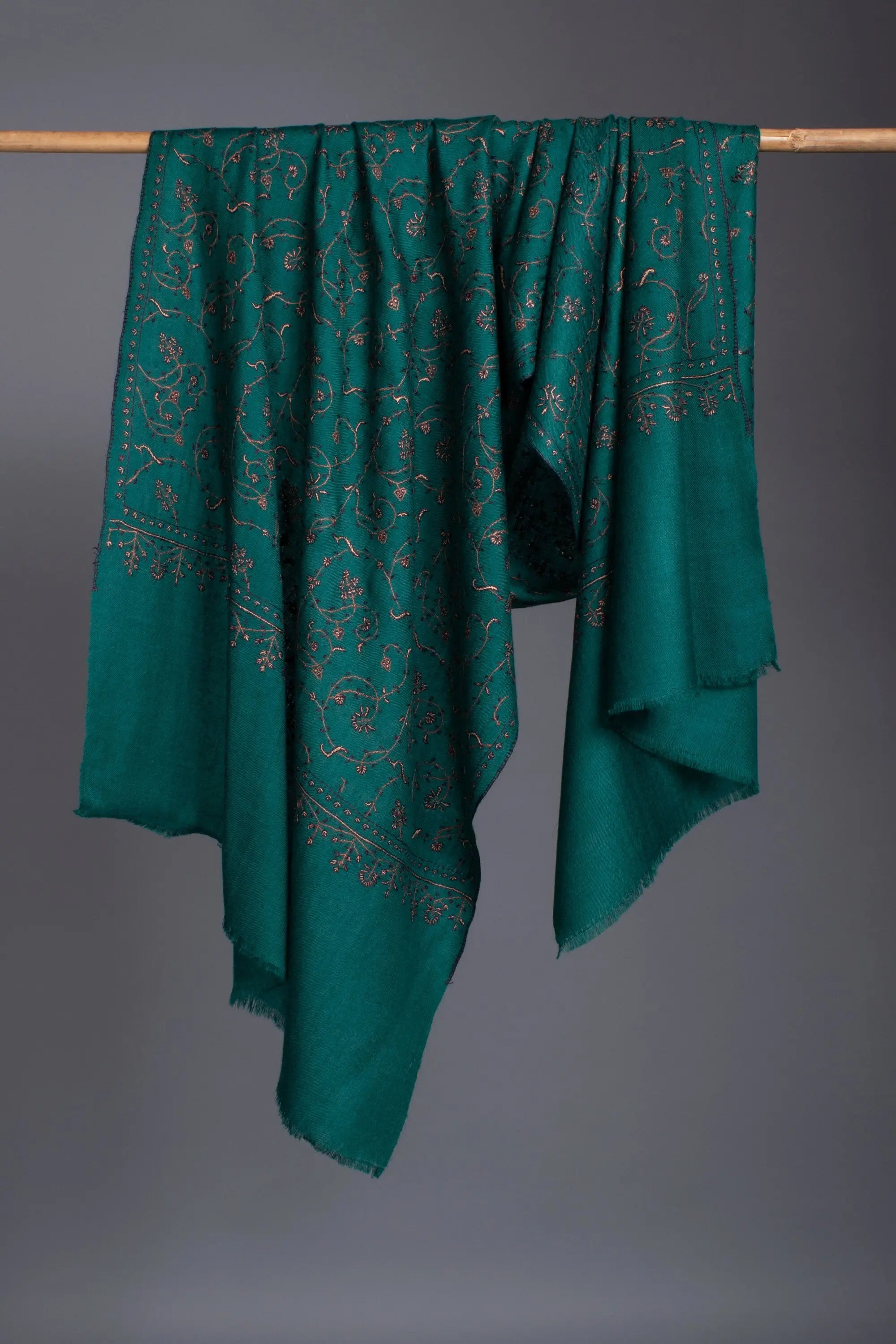 Deep Turquoise Scarves, Super Soft Pashminas, Needlework Embroideries, Kashmiri Shawls, Goat Scarf, Sustainable Living, 28x80" - ALBUQUERQUE Shahkaar