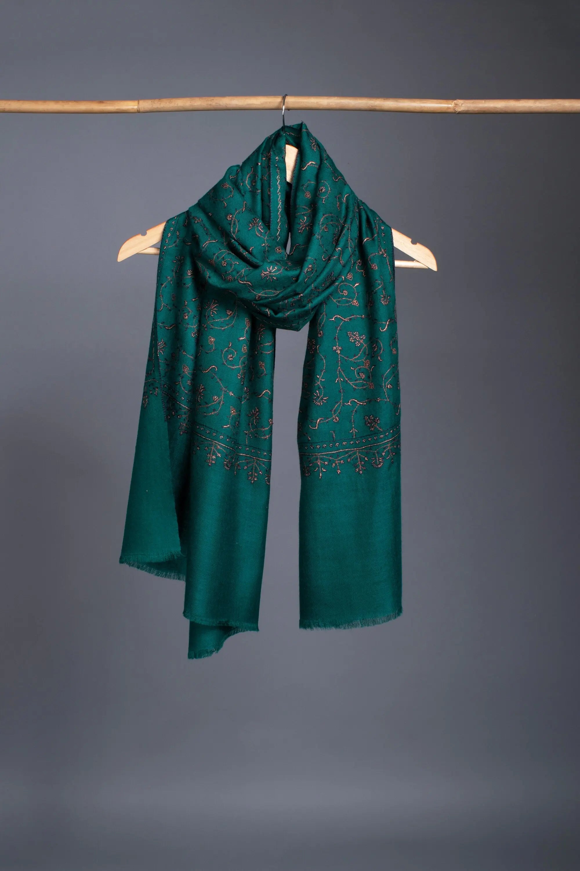 Deep Turquoise Scarves, Super Soft Pashminas, Needlework Embroideries, Kashmiri Shawls, Goat Scarf, Sustainable Living, 28x80" - ALBUQUERQUE Shahkaar