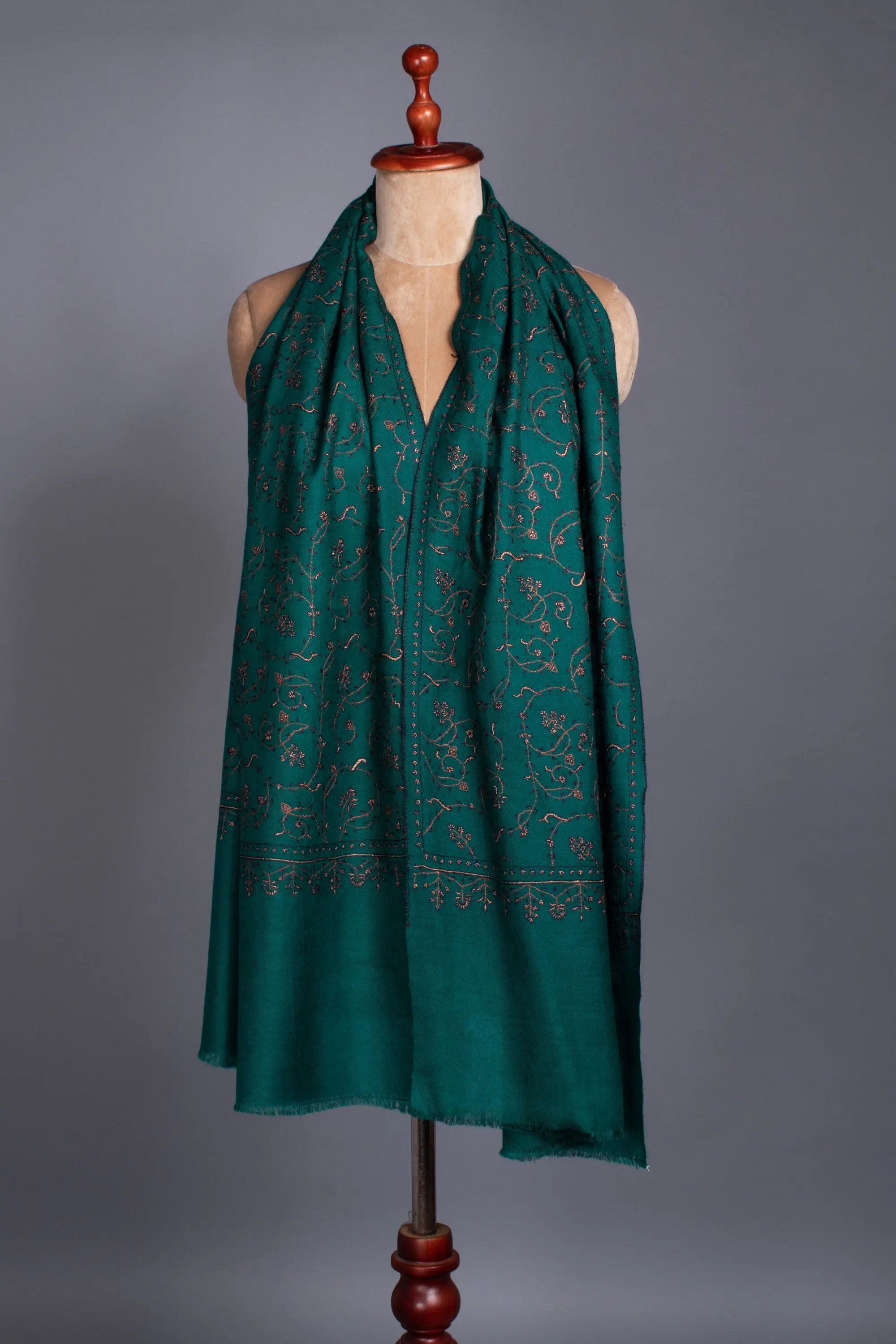 Deep Turquoise Scarves, Super Soft Pashminas, Needlework Embroideries, Kashmiri Shawls, Goat Scarf, Sustainable Living, 28x80" - ALBUQUERQUE Shahkaar