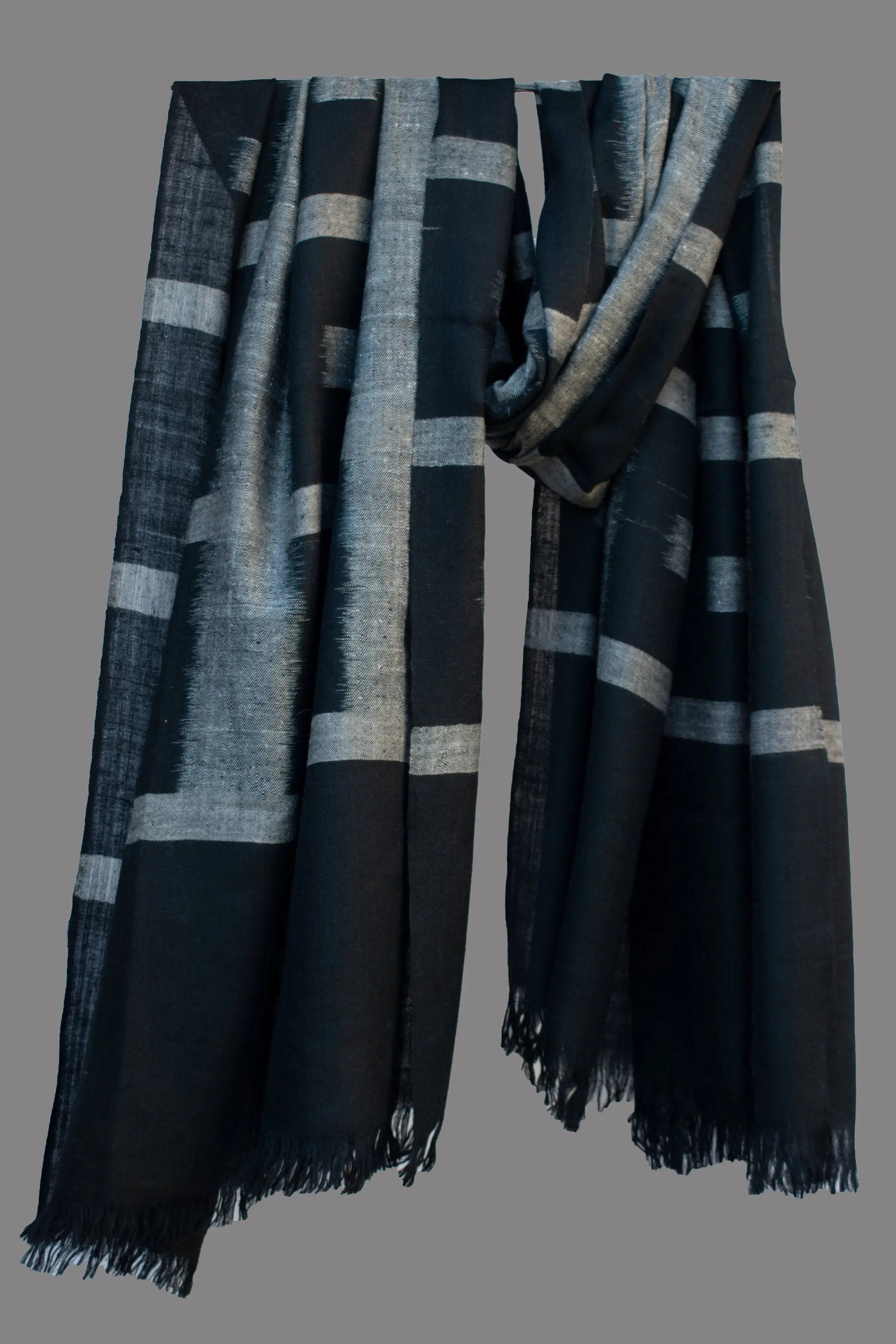 Designer Black Pure Pashmina/Cashmere Scarf/Wrap, Handwoven on Hand loom in Kashmir, Luxury, Masterpiece, Gift, King of Wool, Soft. Shahkaar
