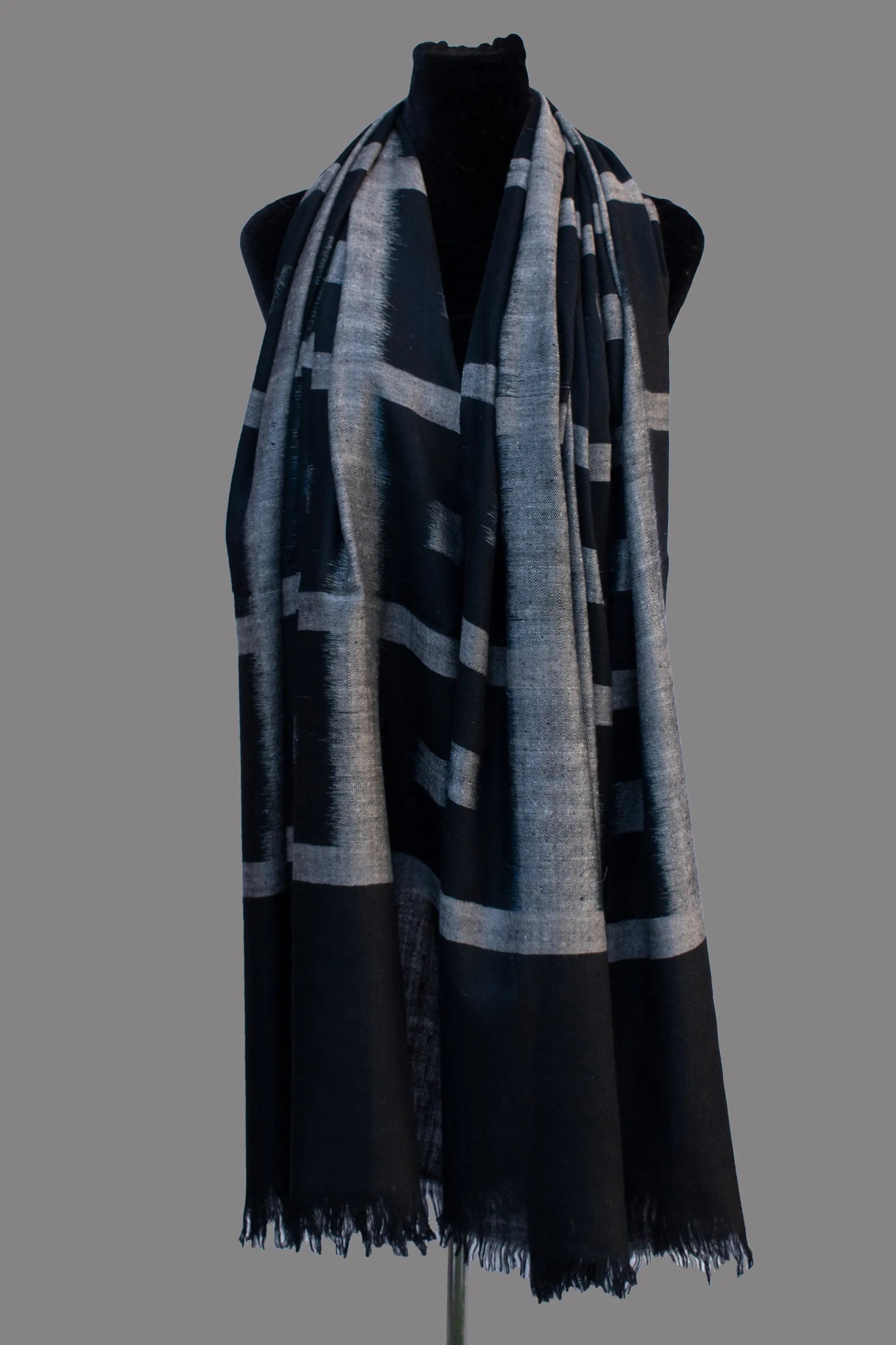 Designer Black Pure Pashmina/Cashmere Scarf/Wrap, Handwoven on Hand loom in Kashmir, Luxury, Masterpiece, Gift, King of Wool, Soft. Shahkaar