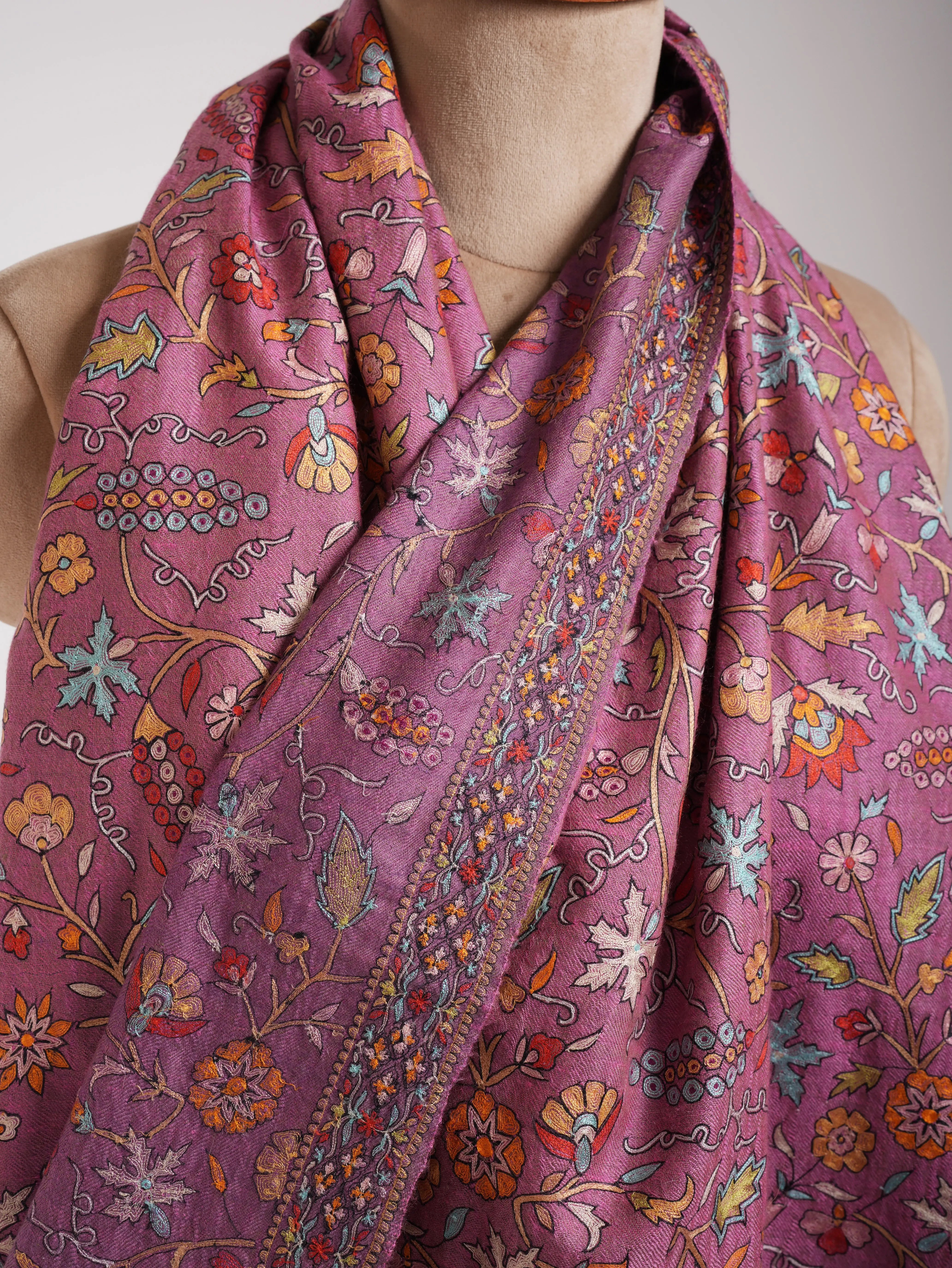 Dorukha Fusion Hand Embroidered Jamavar shawl Shahkaar