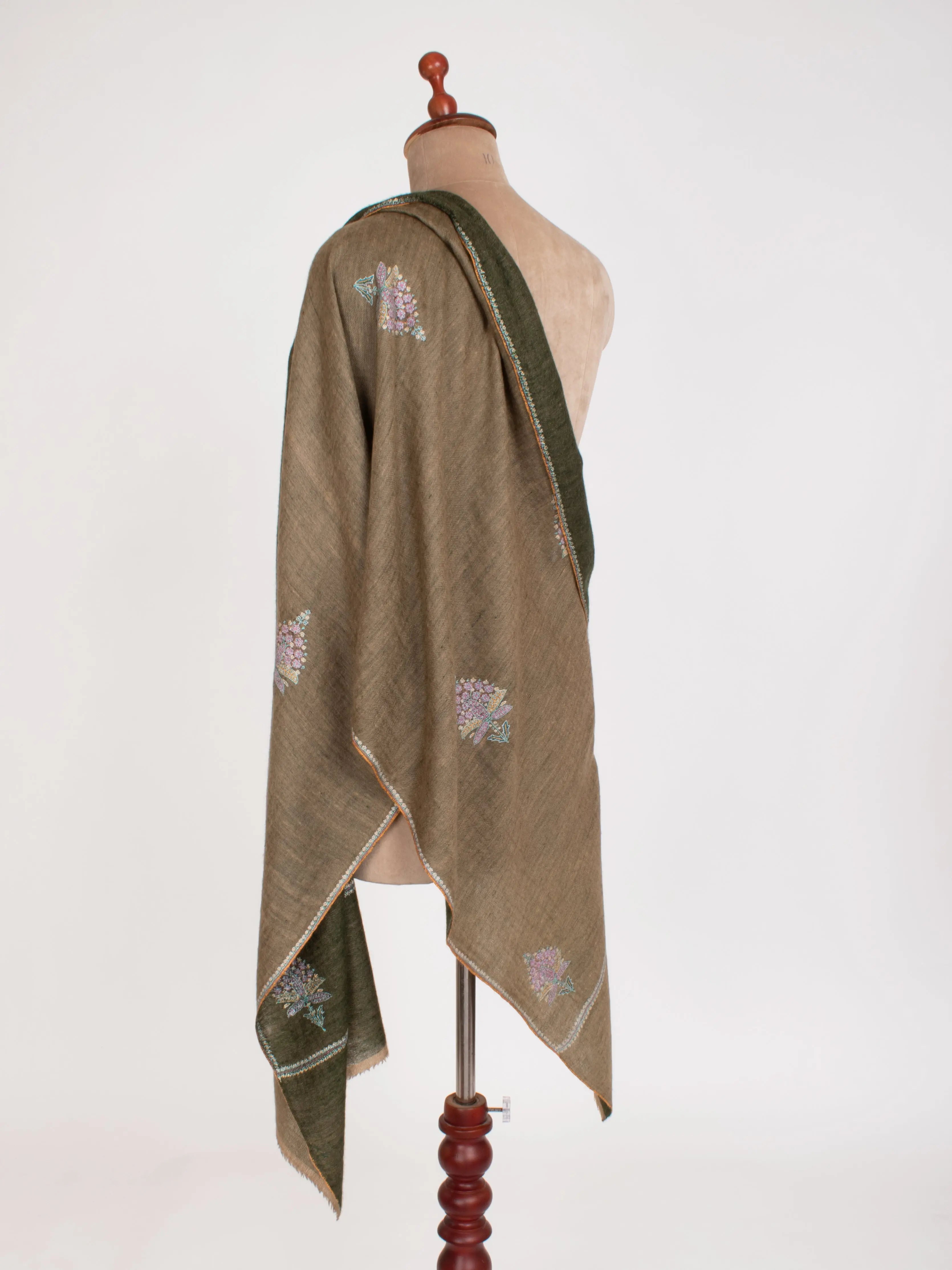 Dorukha Olive Indian Women Cashmere Scarf Shahkaar