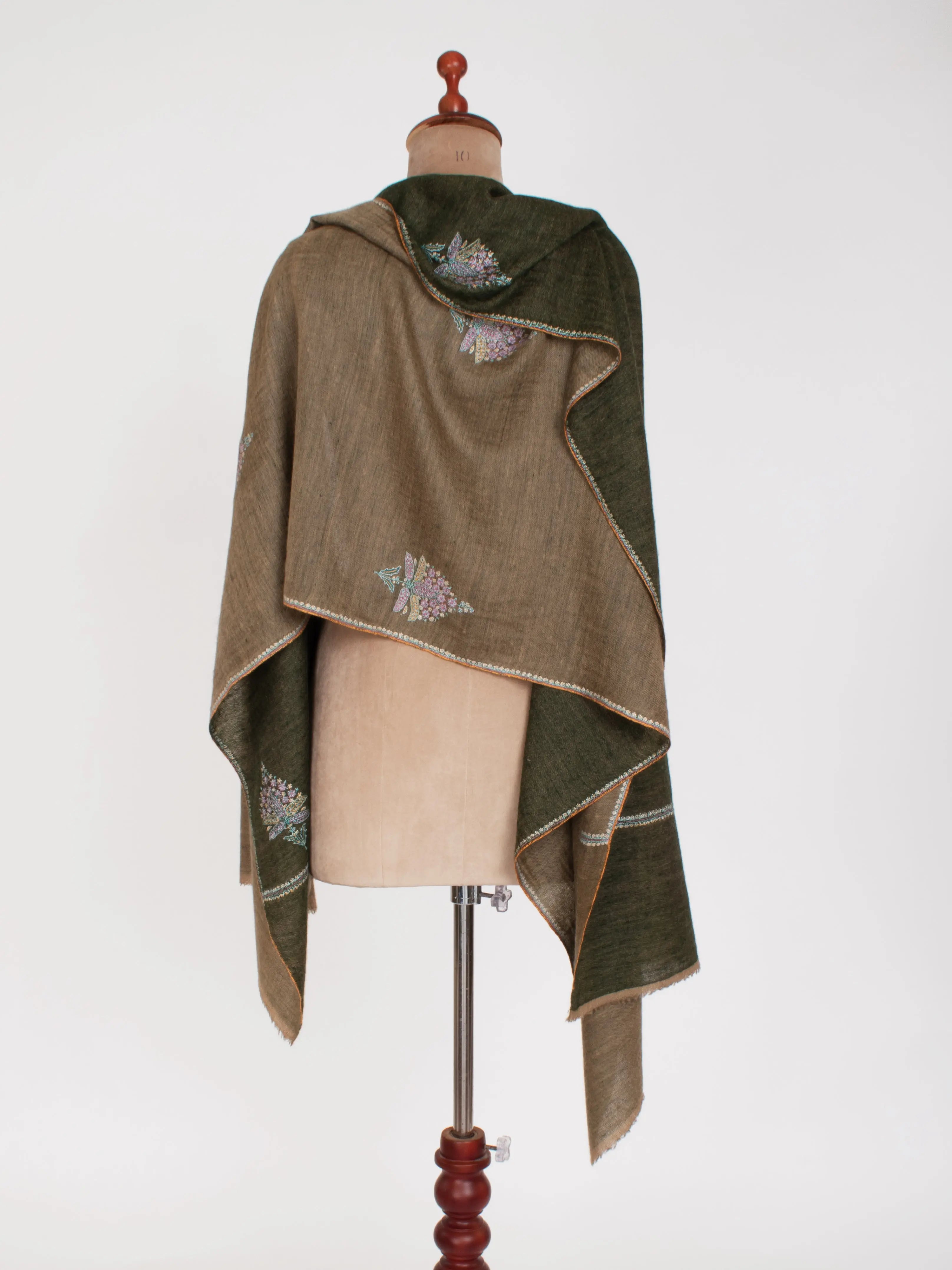 Dorukha Olive Indian Women Cashmere Scarf Shahkaar